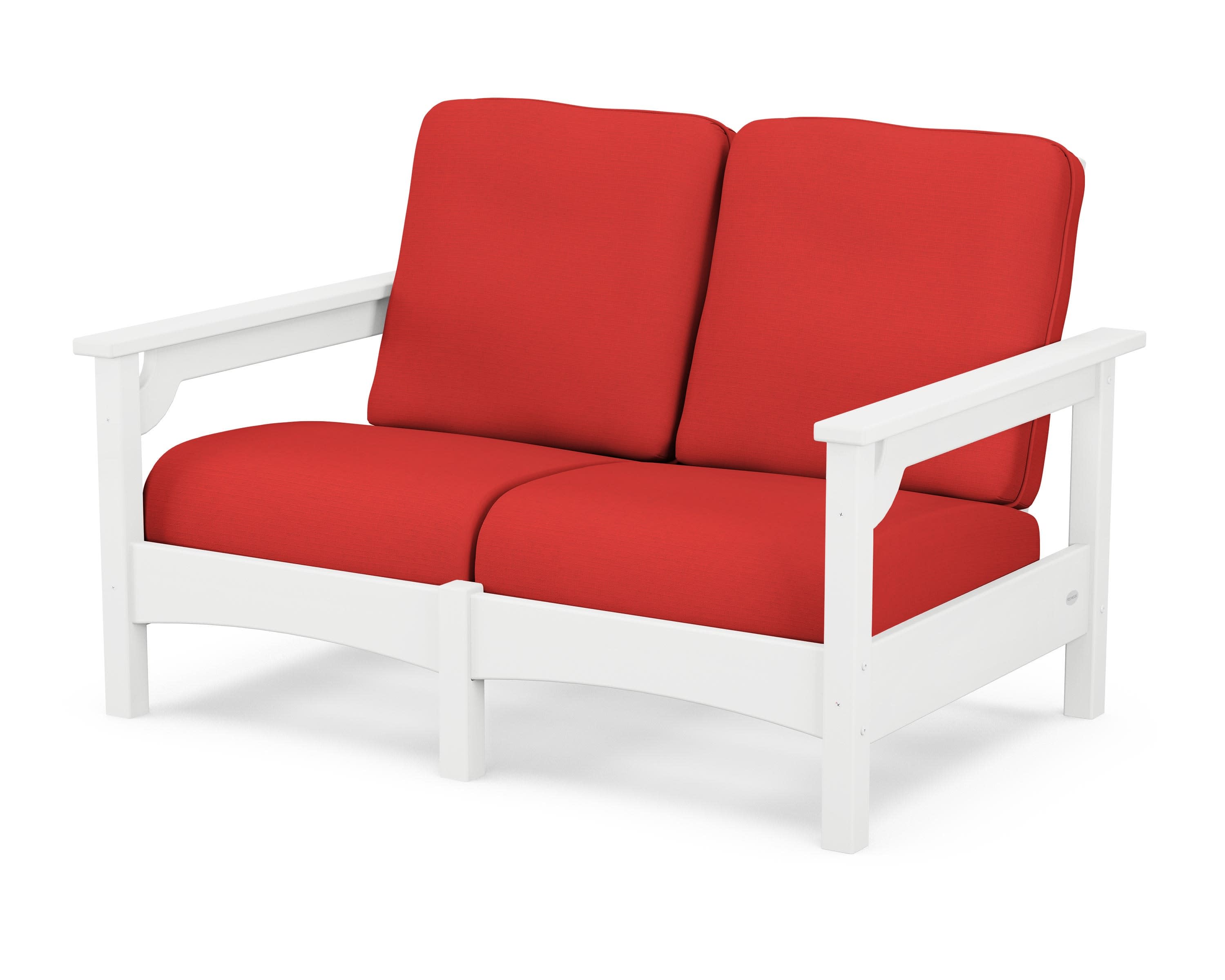 Club Loveseat in White / Crimson Linen