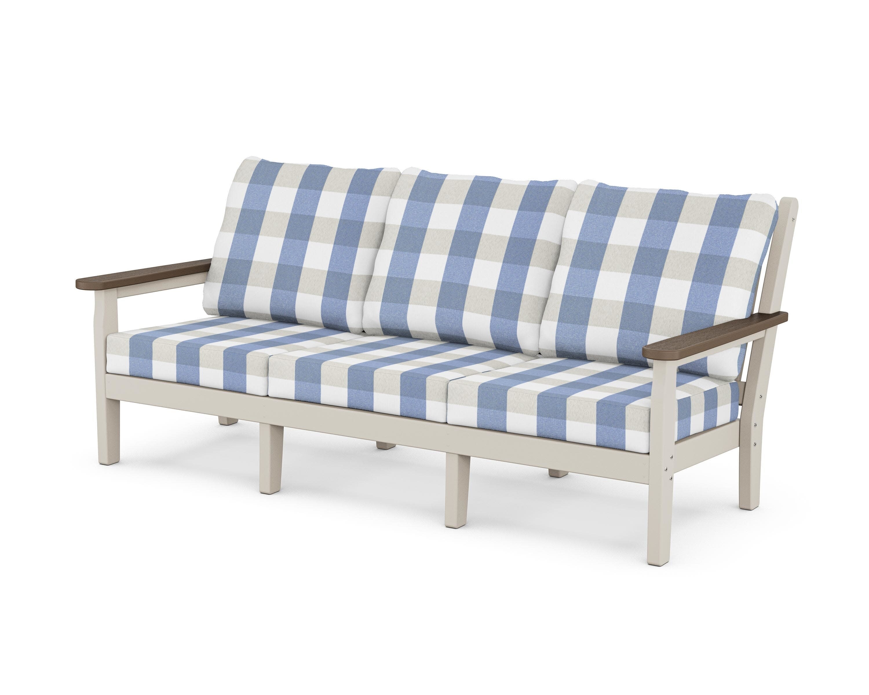 Chippendale Deep Seating Sofa in Sand / Kona / Buffalo Plaid Sky Blue