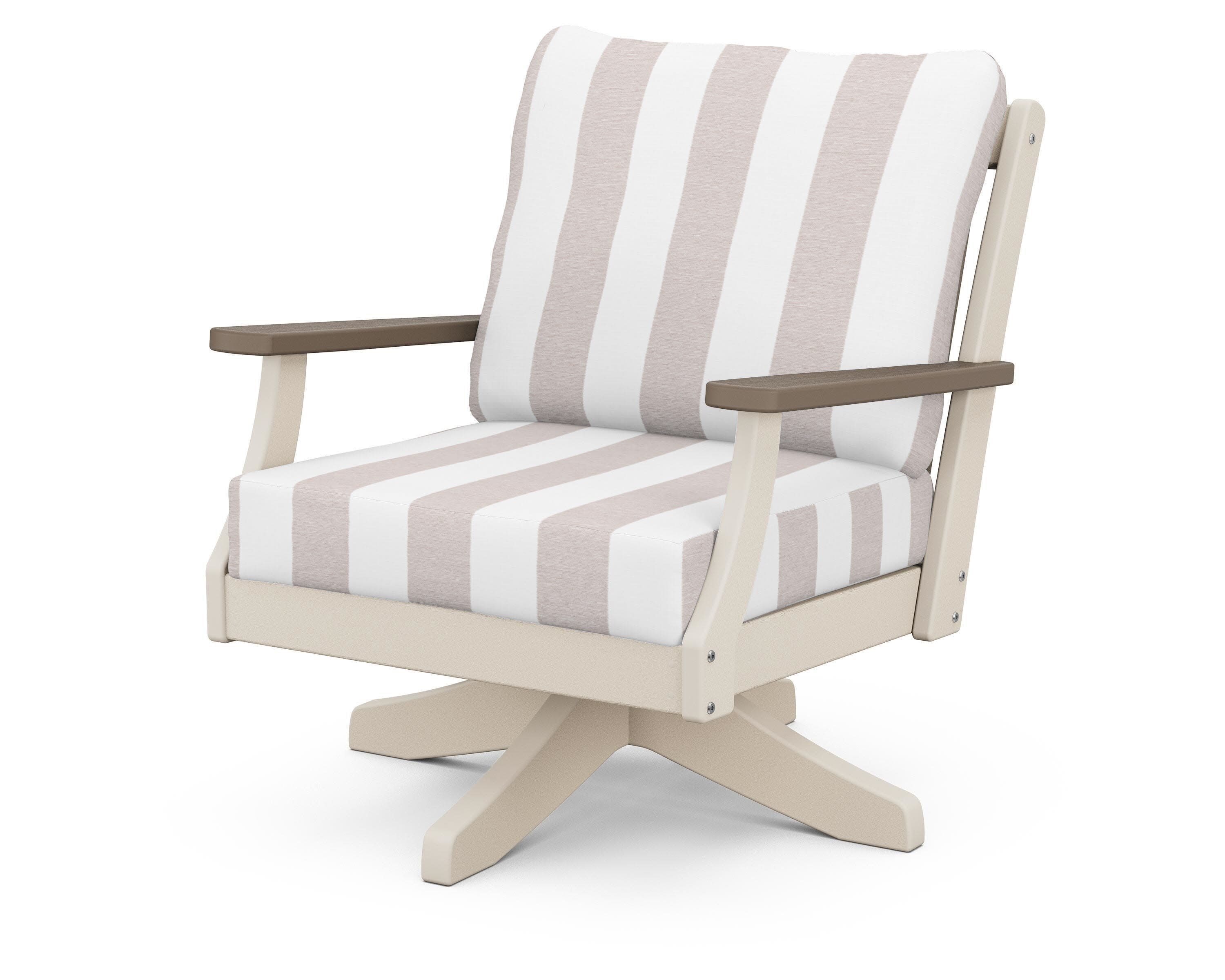 Braxton Deep Seating Swivel Chair in Sand / Kona / Cabana Stripe Dune Burlap