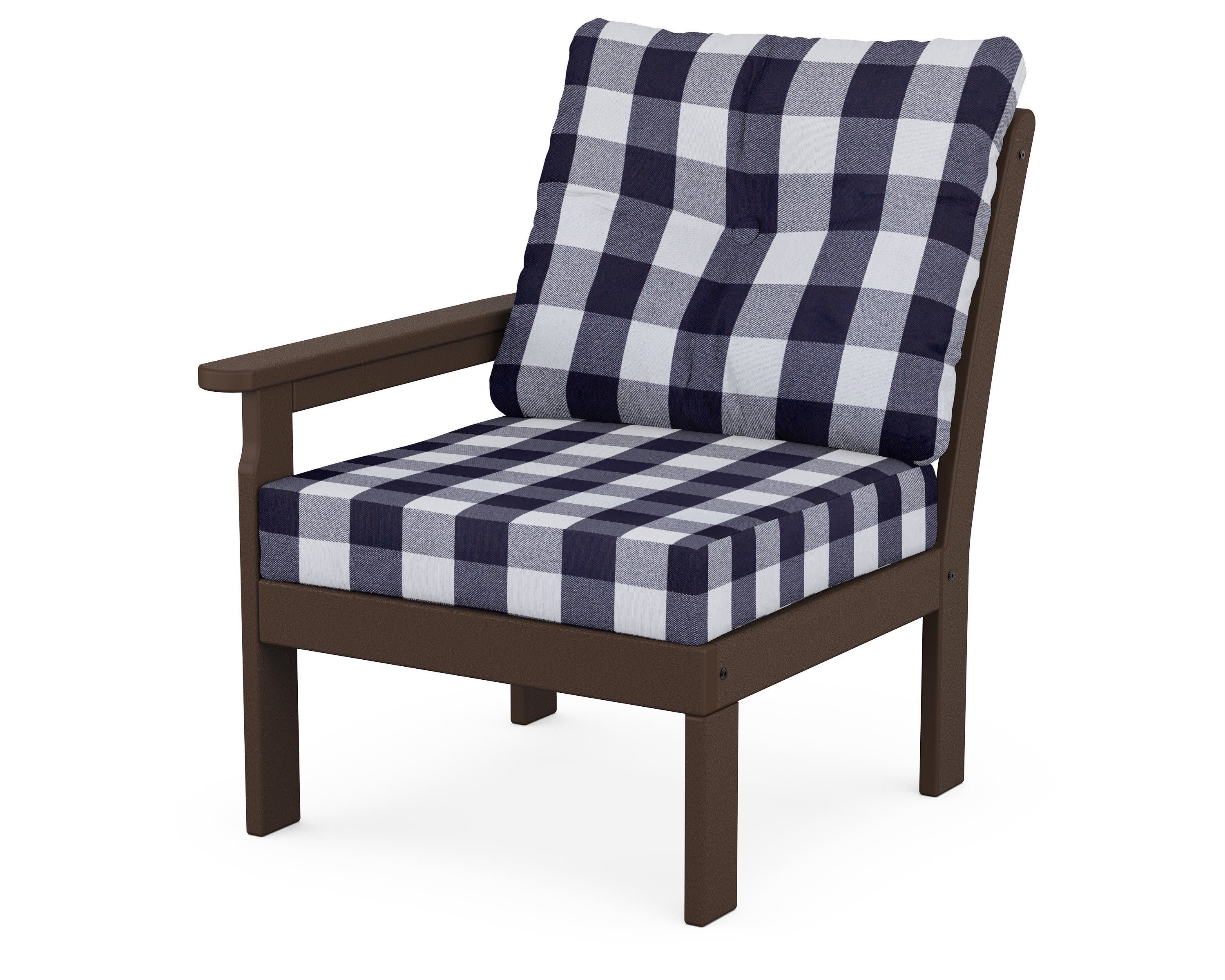 Vineyard Modular Left Arm Chair in Mahogany / Buffalo Plaid Navy