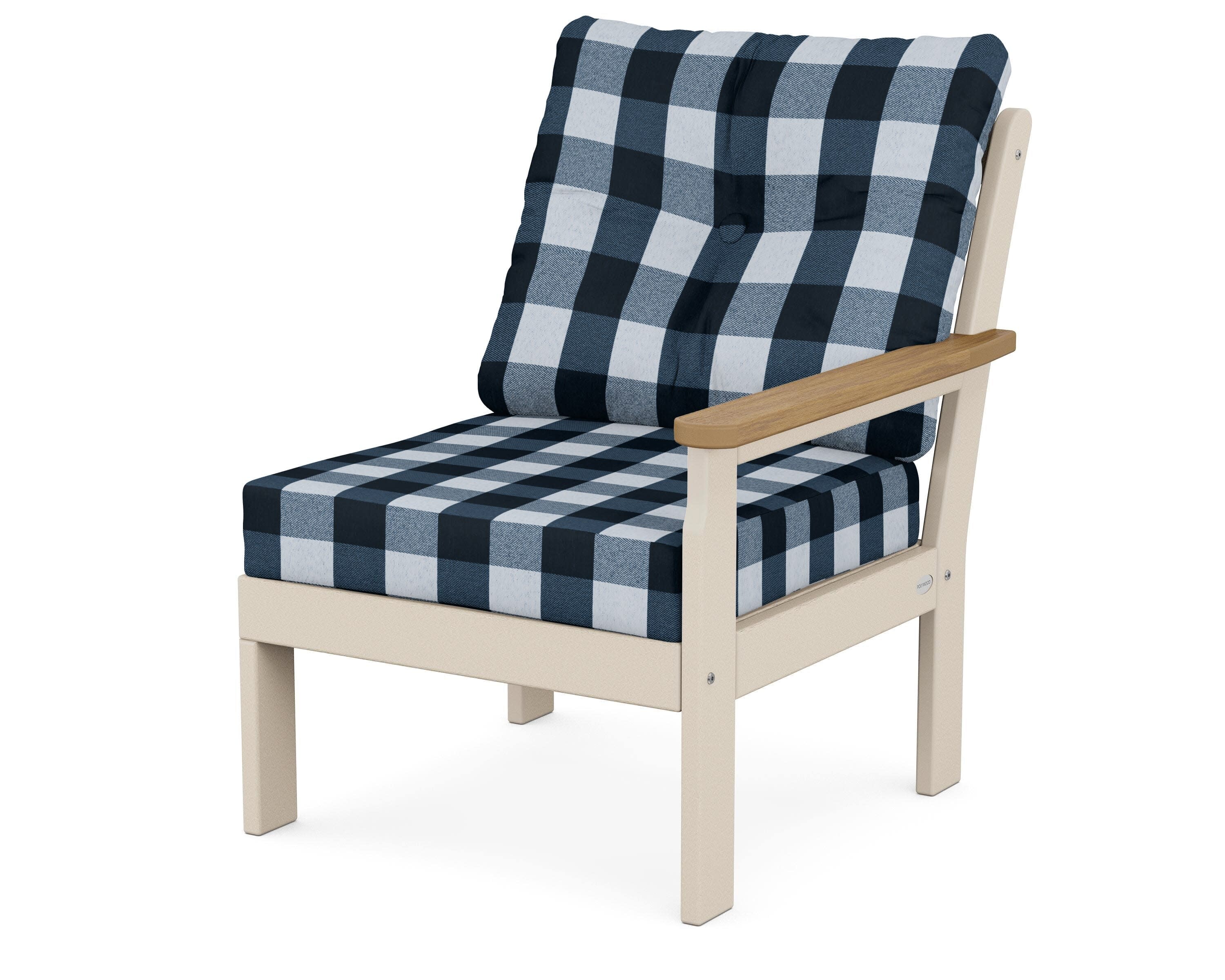 Vineyard Modular Right Arm Chair in Sand / Natural / Buffalo Plaid Marine Indigo