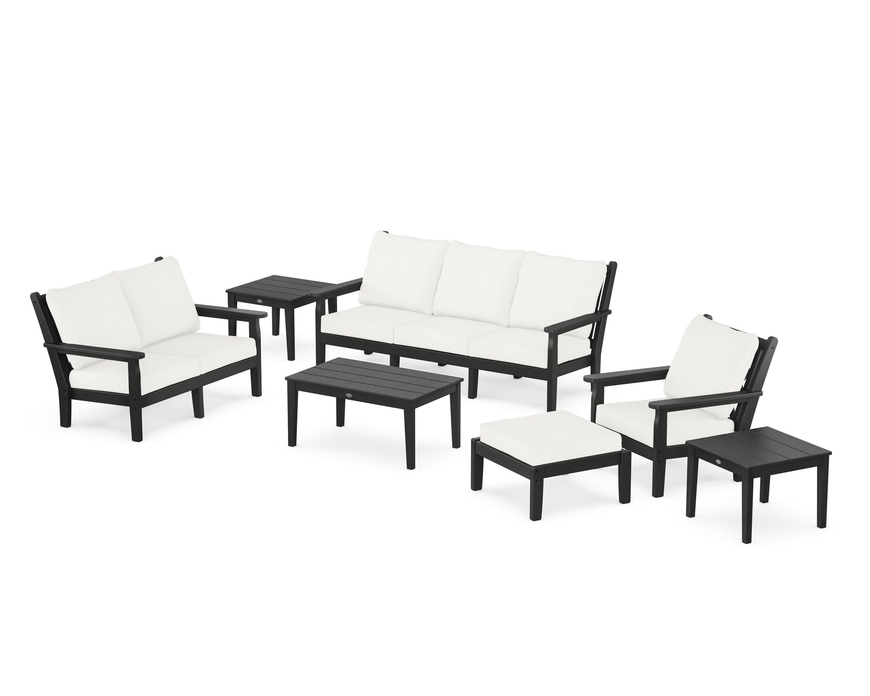 Chippendale 7-Piece Deep Seating Set in Black / Natural Linen