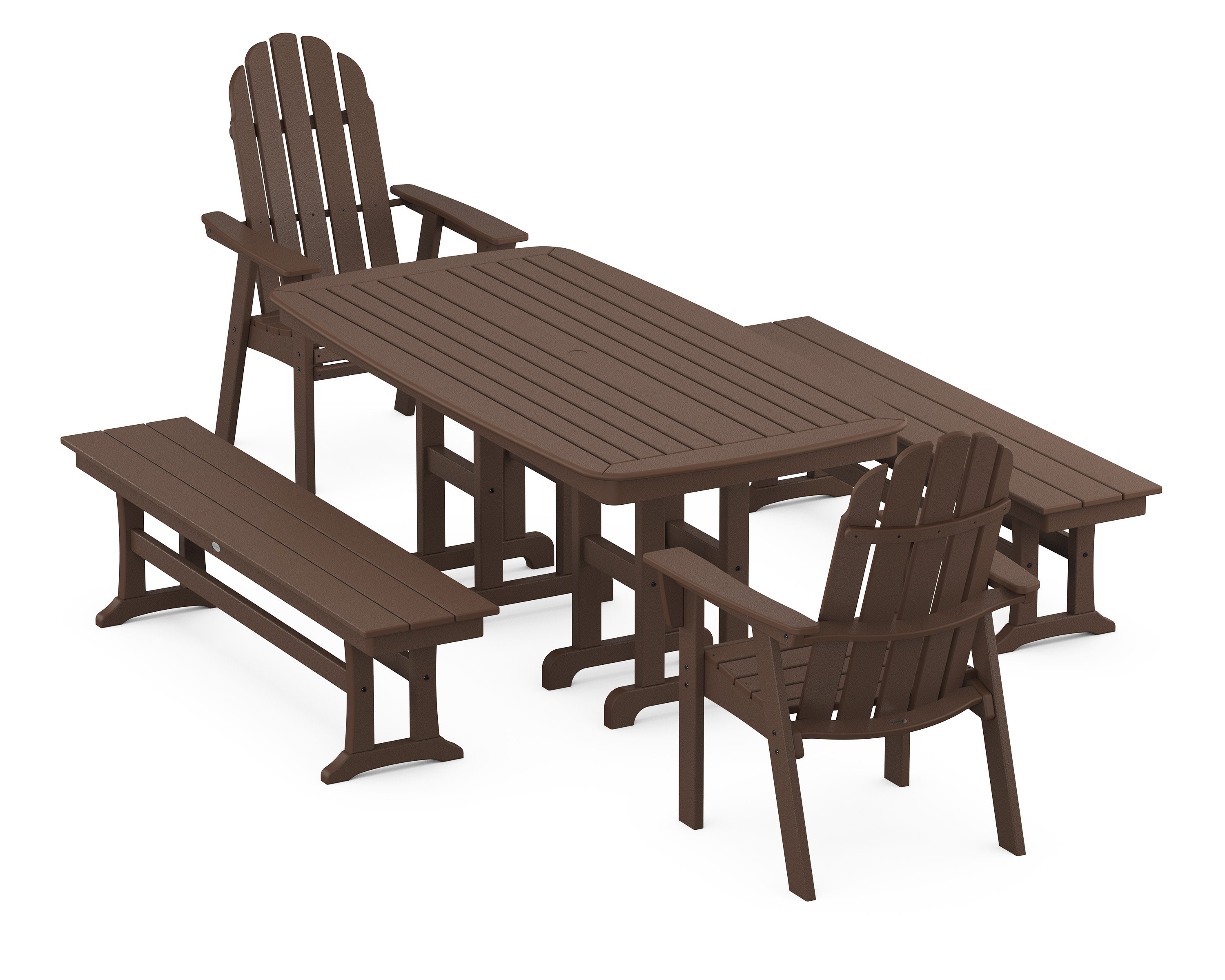 Vineyard Adirondack 5-Piece Dining Set with Benches in Mahogany