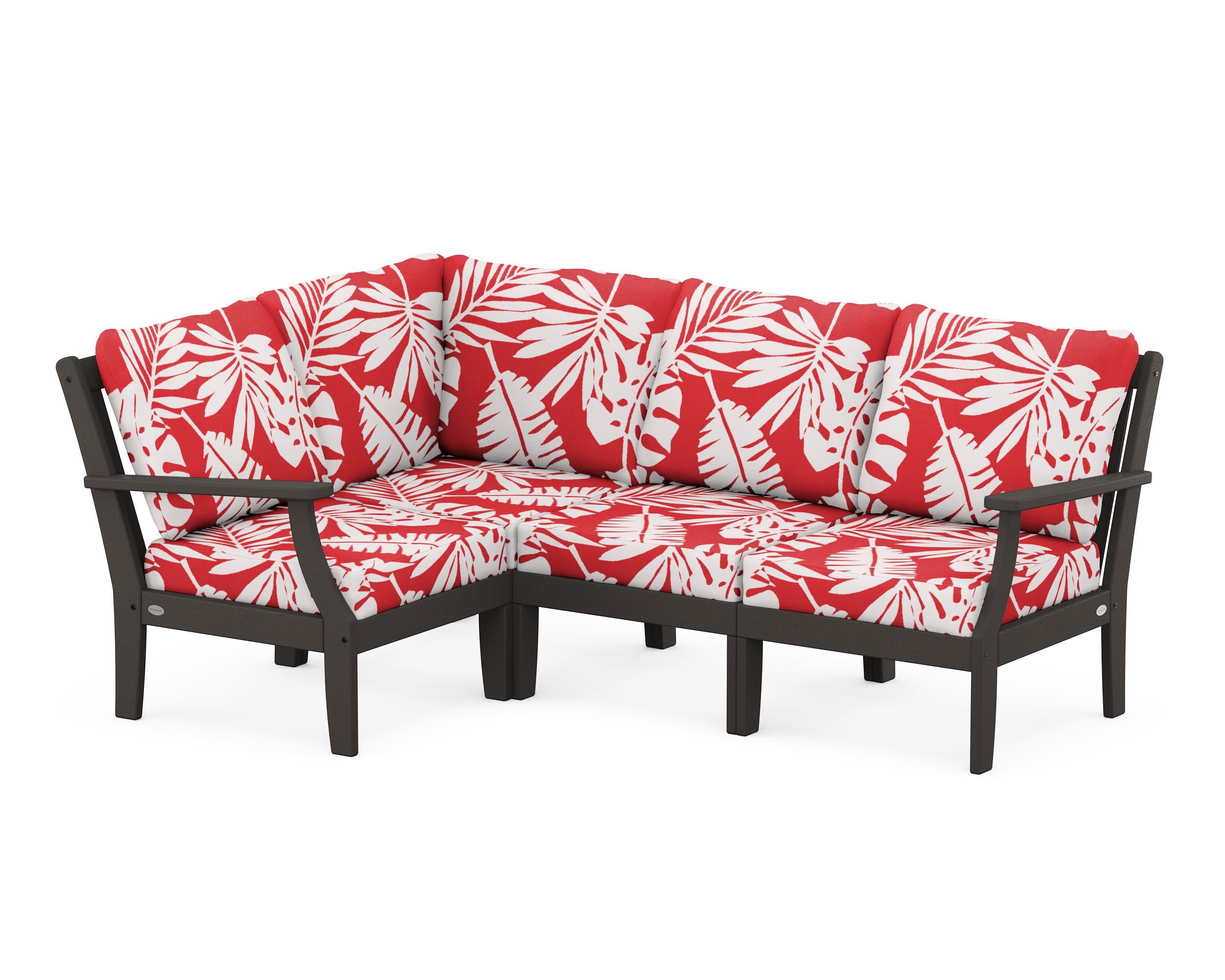 Braxton Modular 4-Piece Deep Seating Set in Vintage Coffee / Leaf Crimson