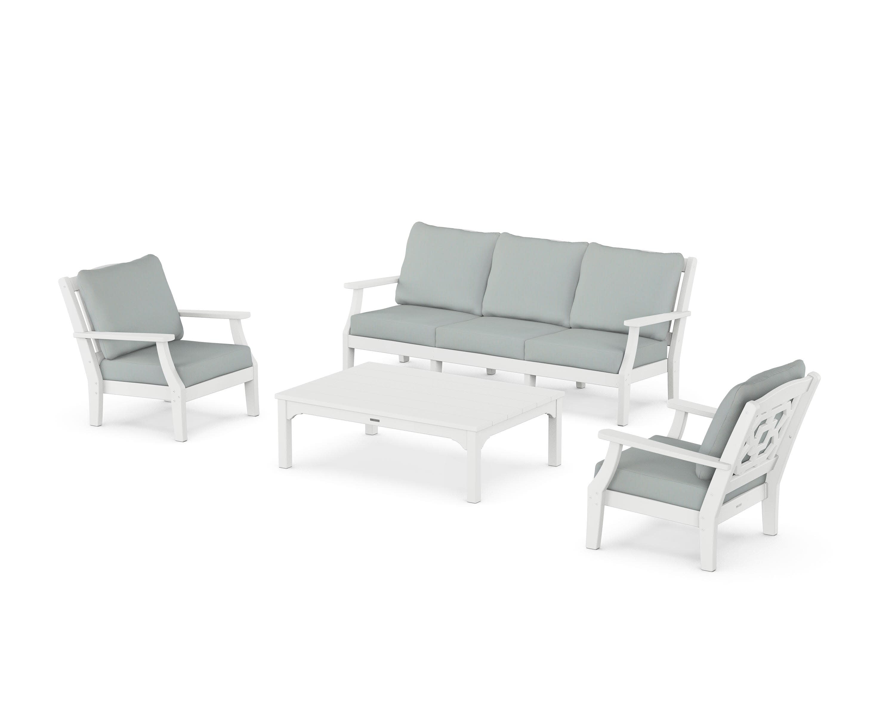 Chinoiserie 4-Piece Deep Seating Set with Sofa in White / Spa