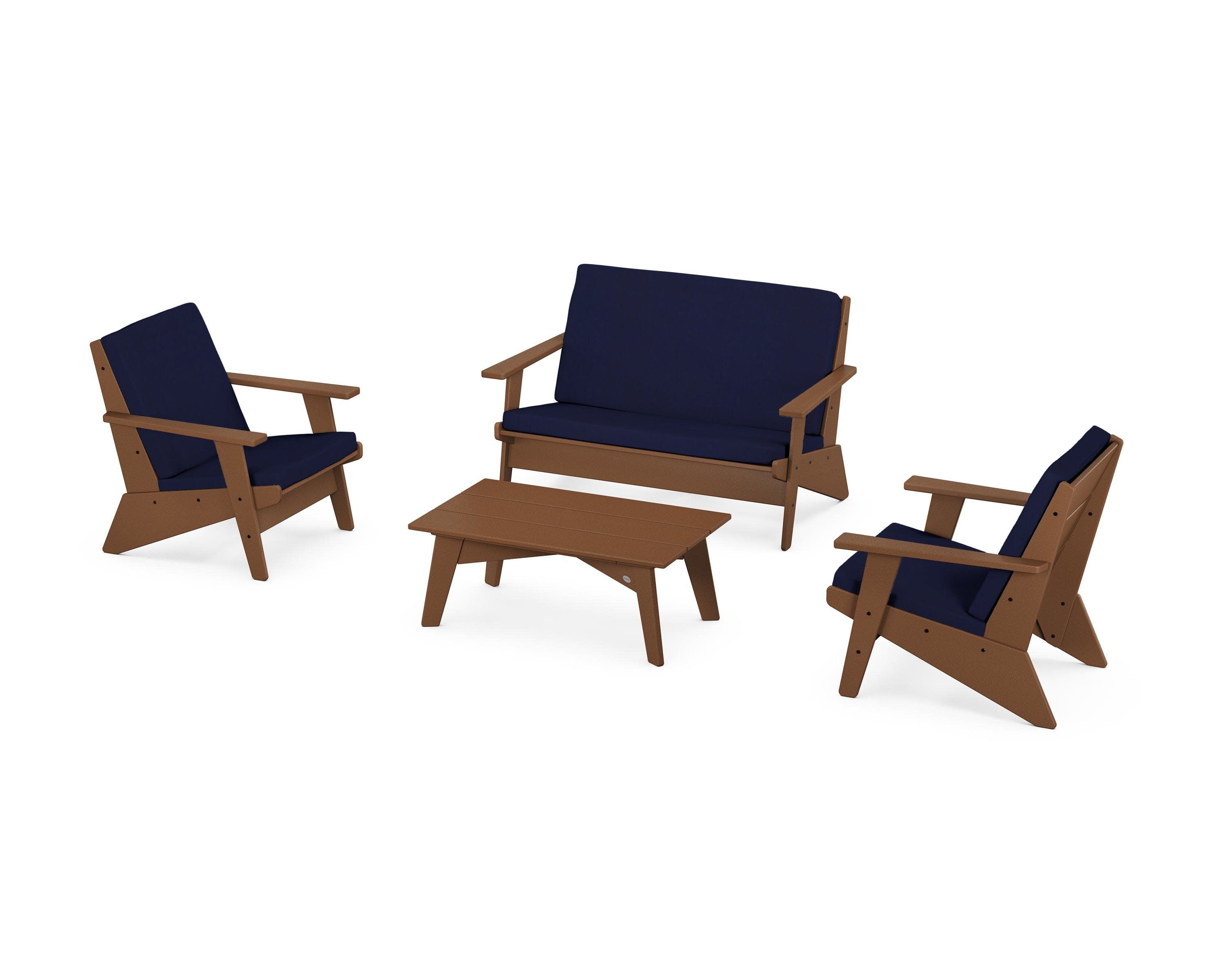 Riviera Modern Lounge 4-Piece Set in Teak / Navy
