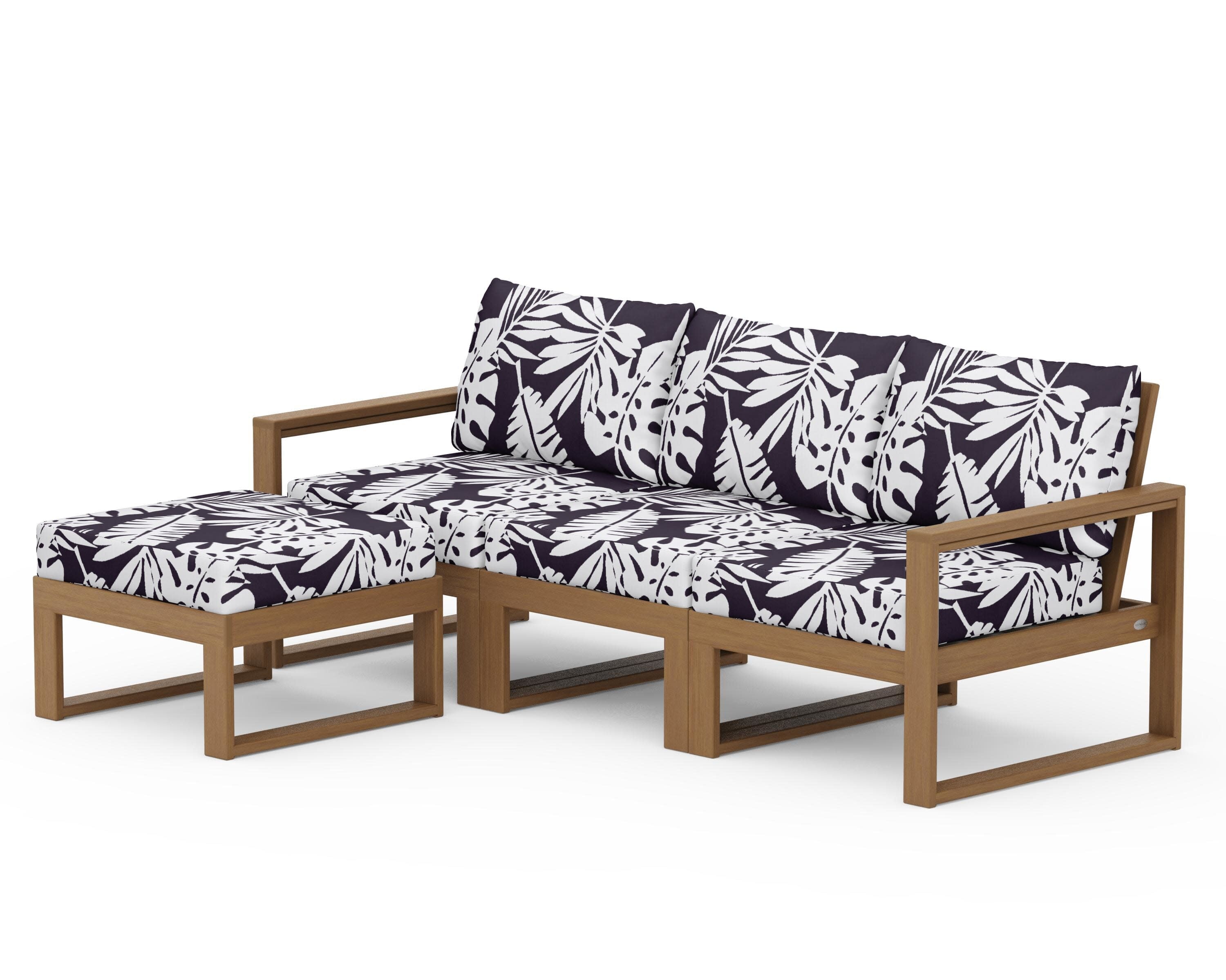 EDGE 4-Piece Modular Deep Seating Set with Ottoman in Natural / Leaf Navy