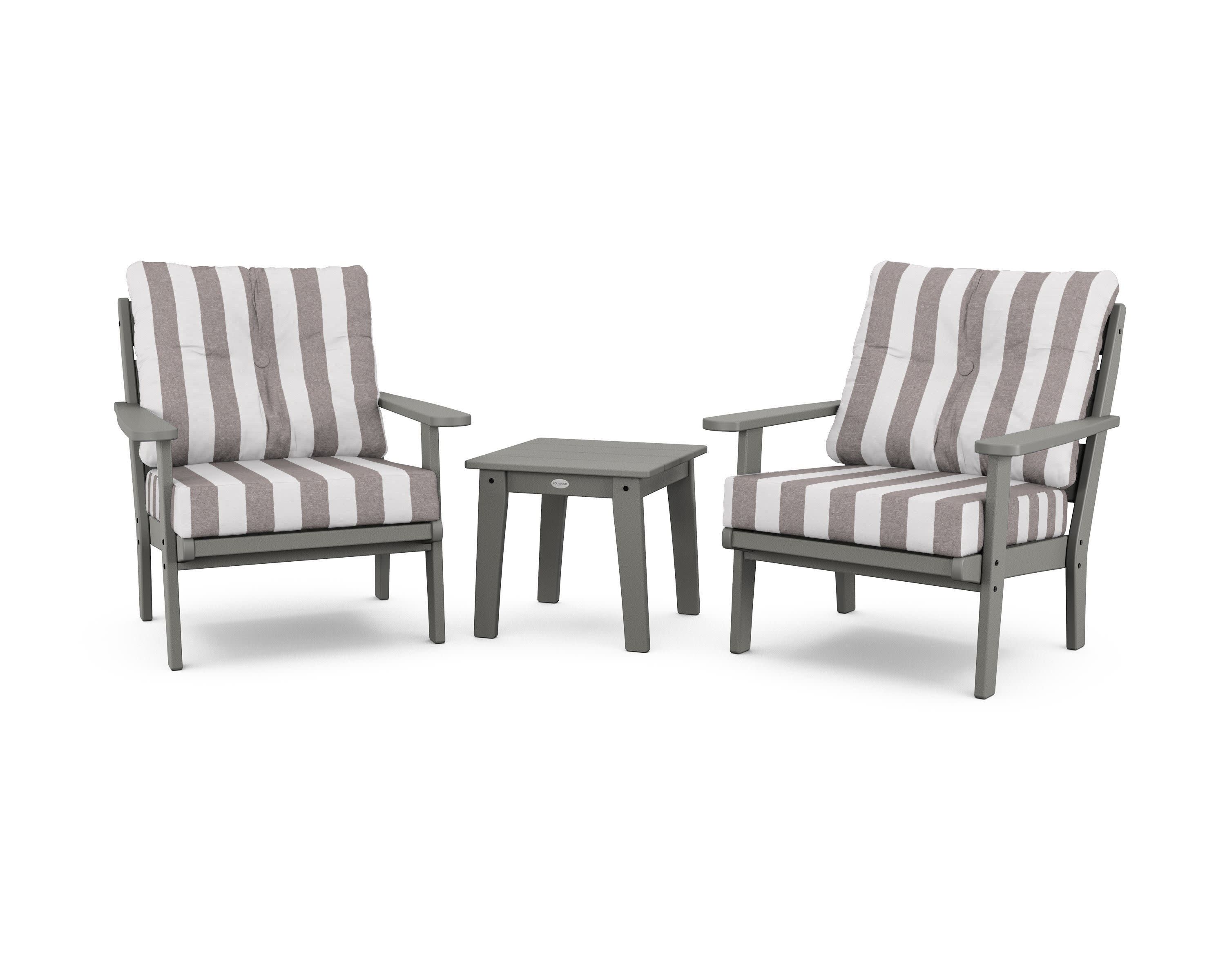 Lakeside 3-Piece Deep Seating Chair Set in Slate Grey / Cabana Stripe Grey Mist