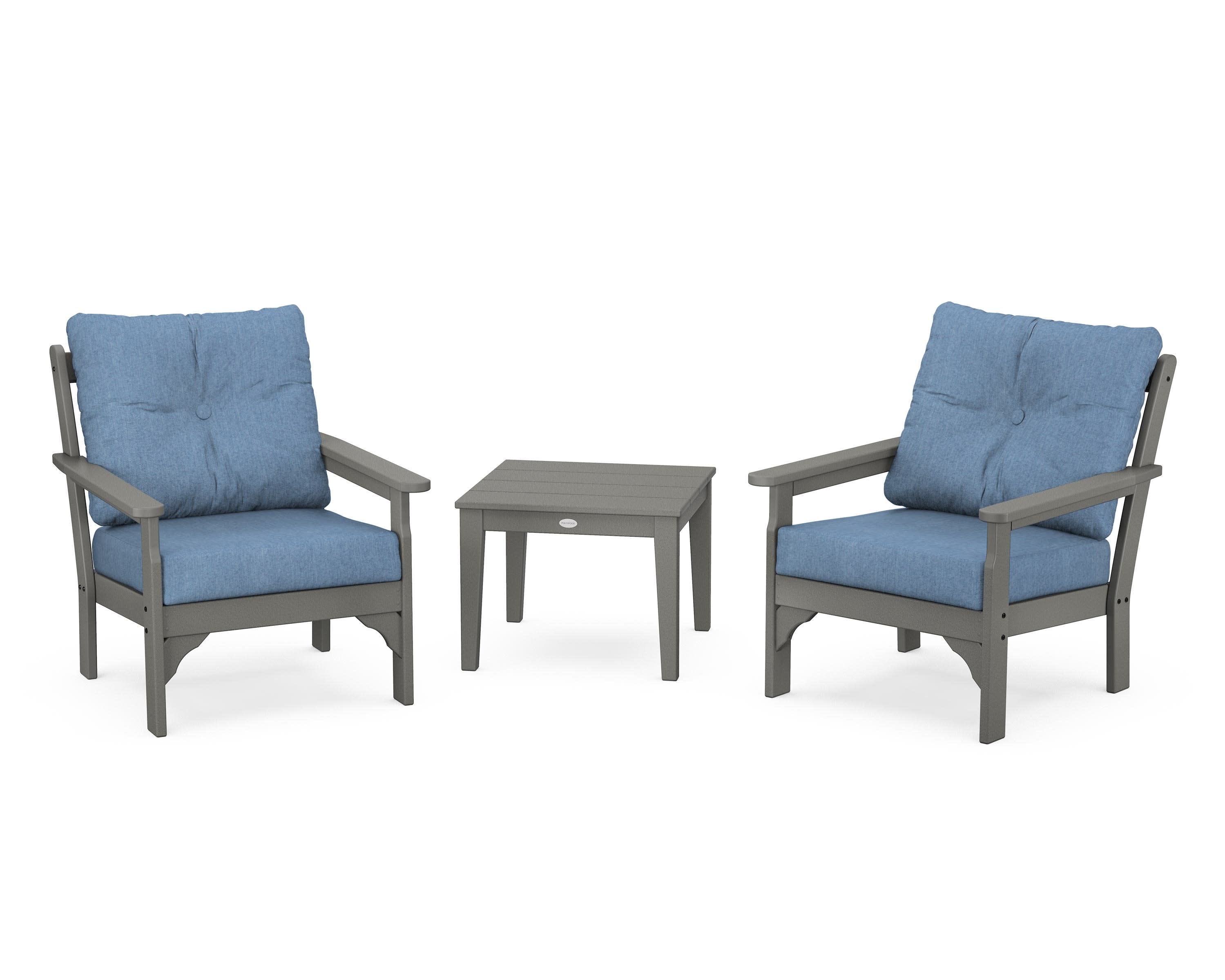 Vineyard 3-Piece Deep Seating Set in Slate Grey / Sky Blue