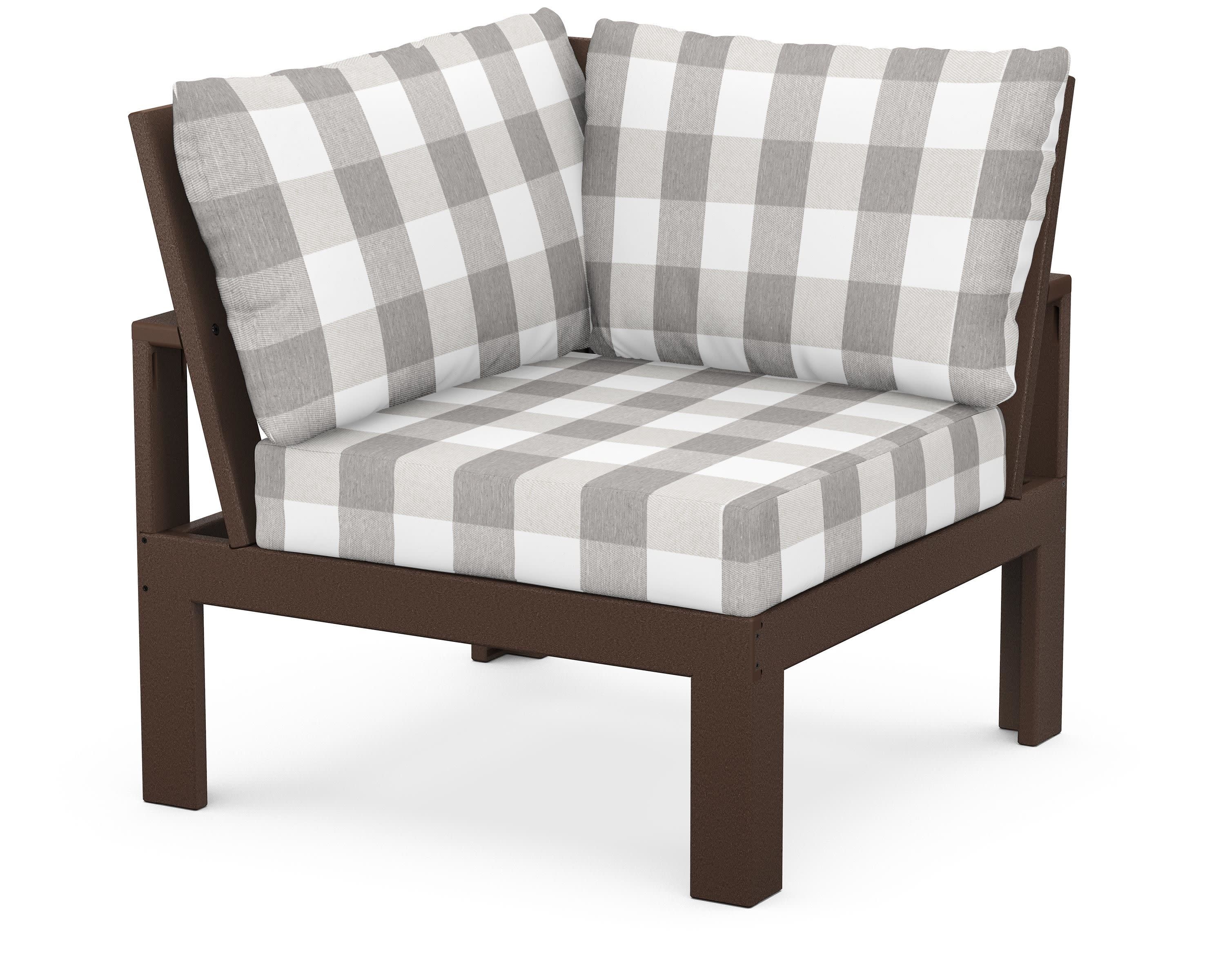 Modular Corner Chair in Mahogany / Buffalo Plaid Grey Mist