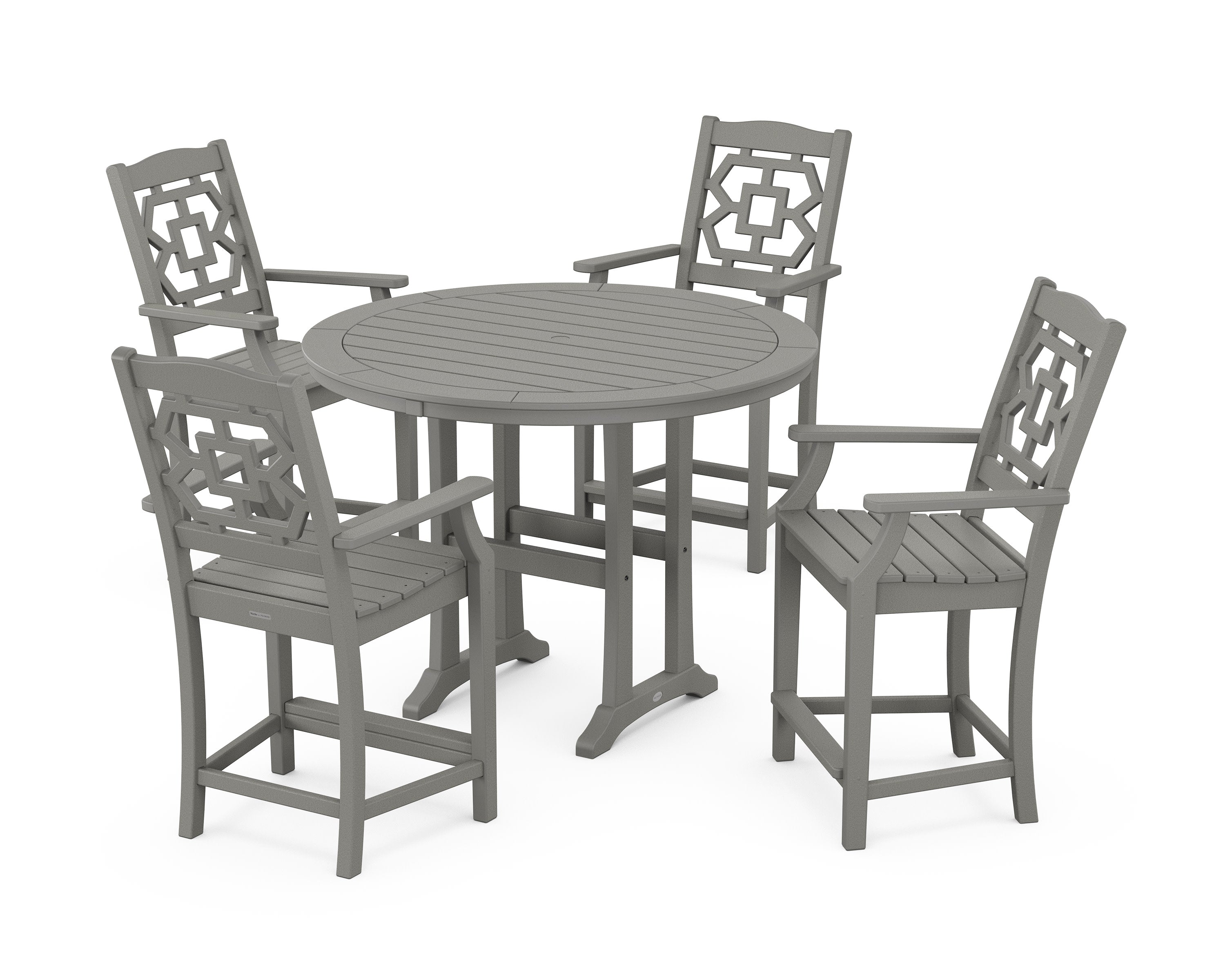 Chinoiserie 5-Piece Round Counter Set in Slate Grey