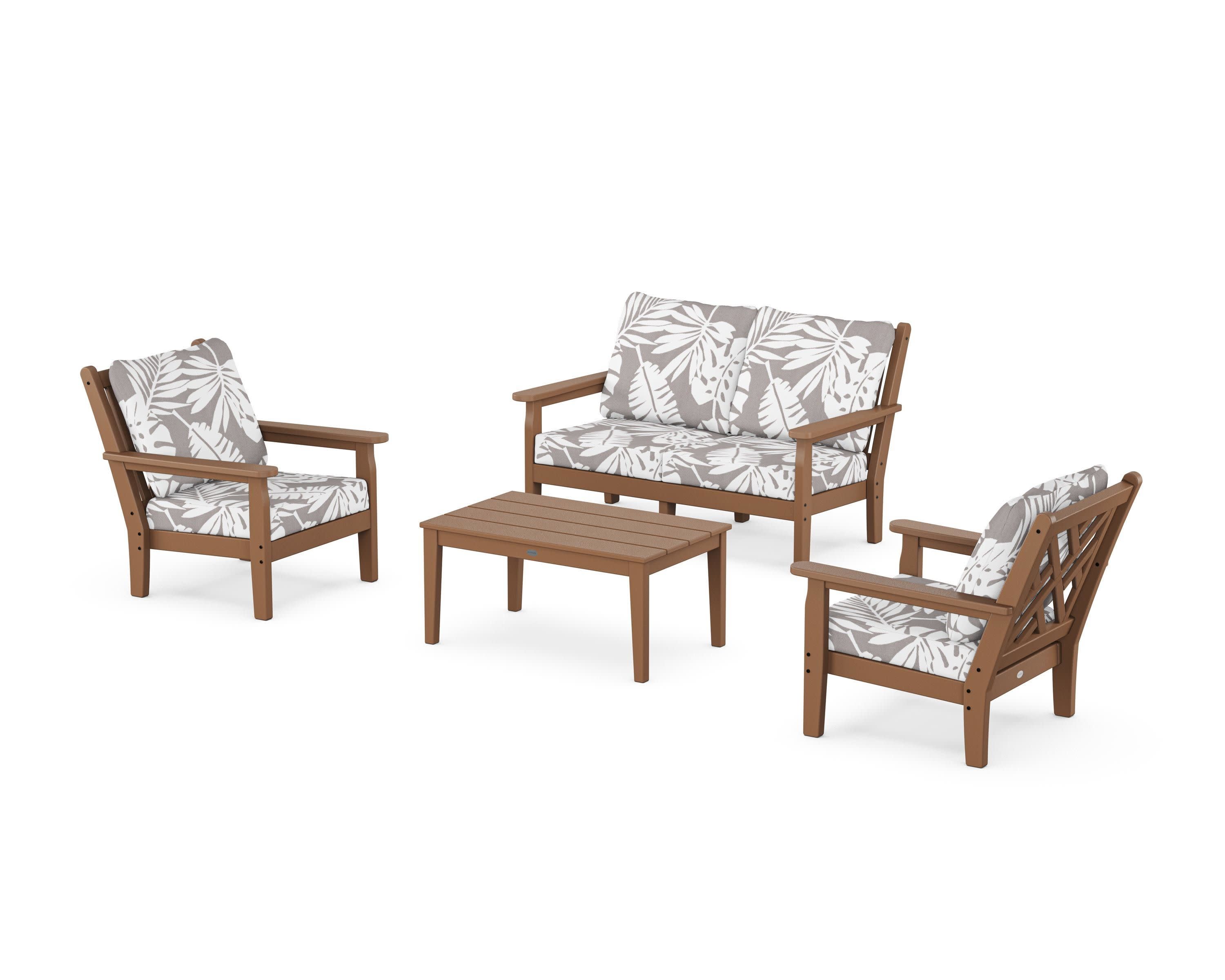Chippendale 4-Piece Deep Seating Set with Loveseat in Teak / Leaf Grey Mist