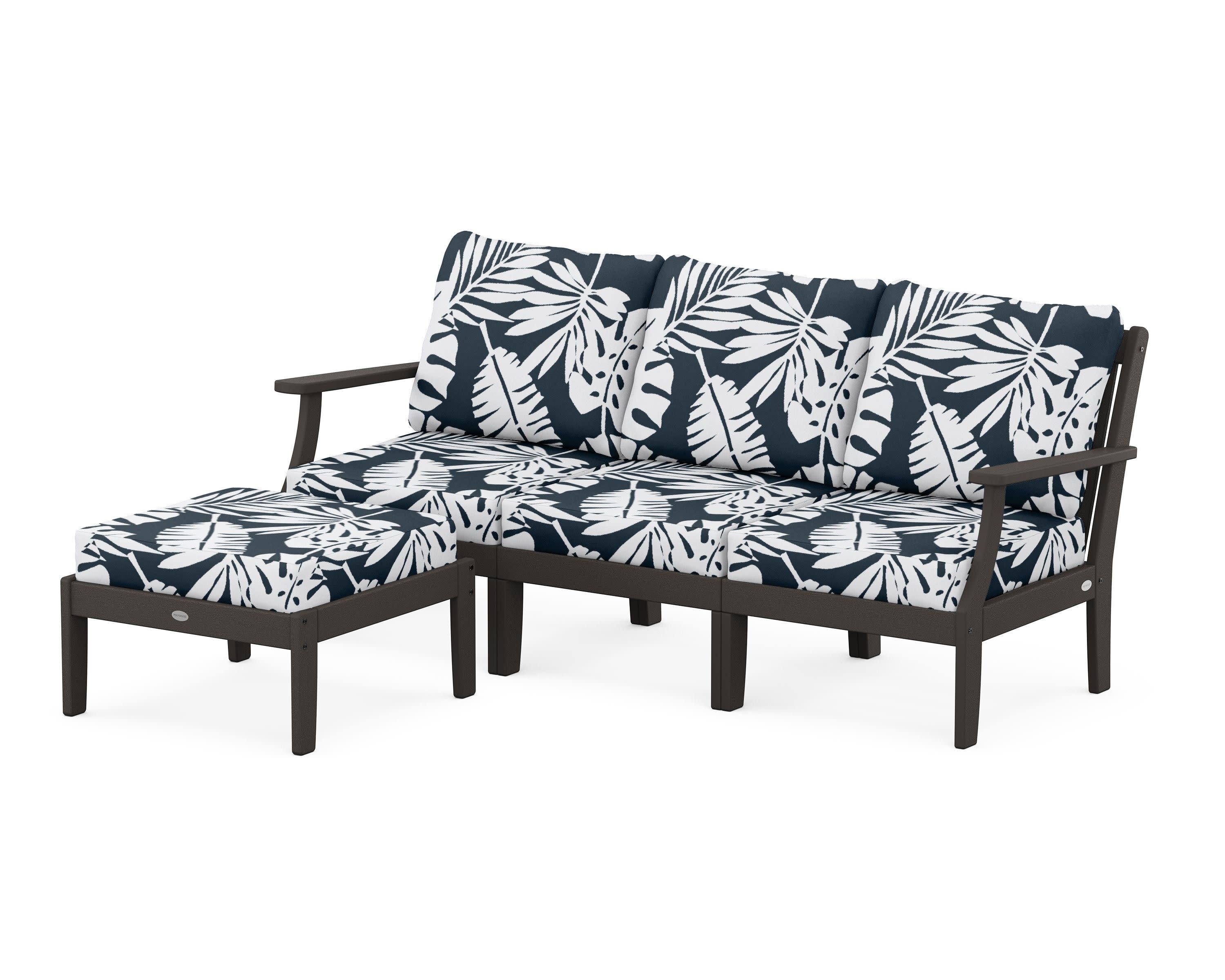 Braxton Modular 4-Piece Deep Seating Set with Ottoman in Vintage Coffee / Leaf Marine Indigo