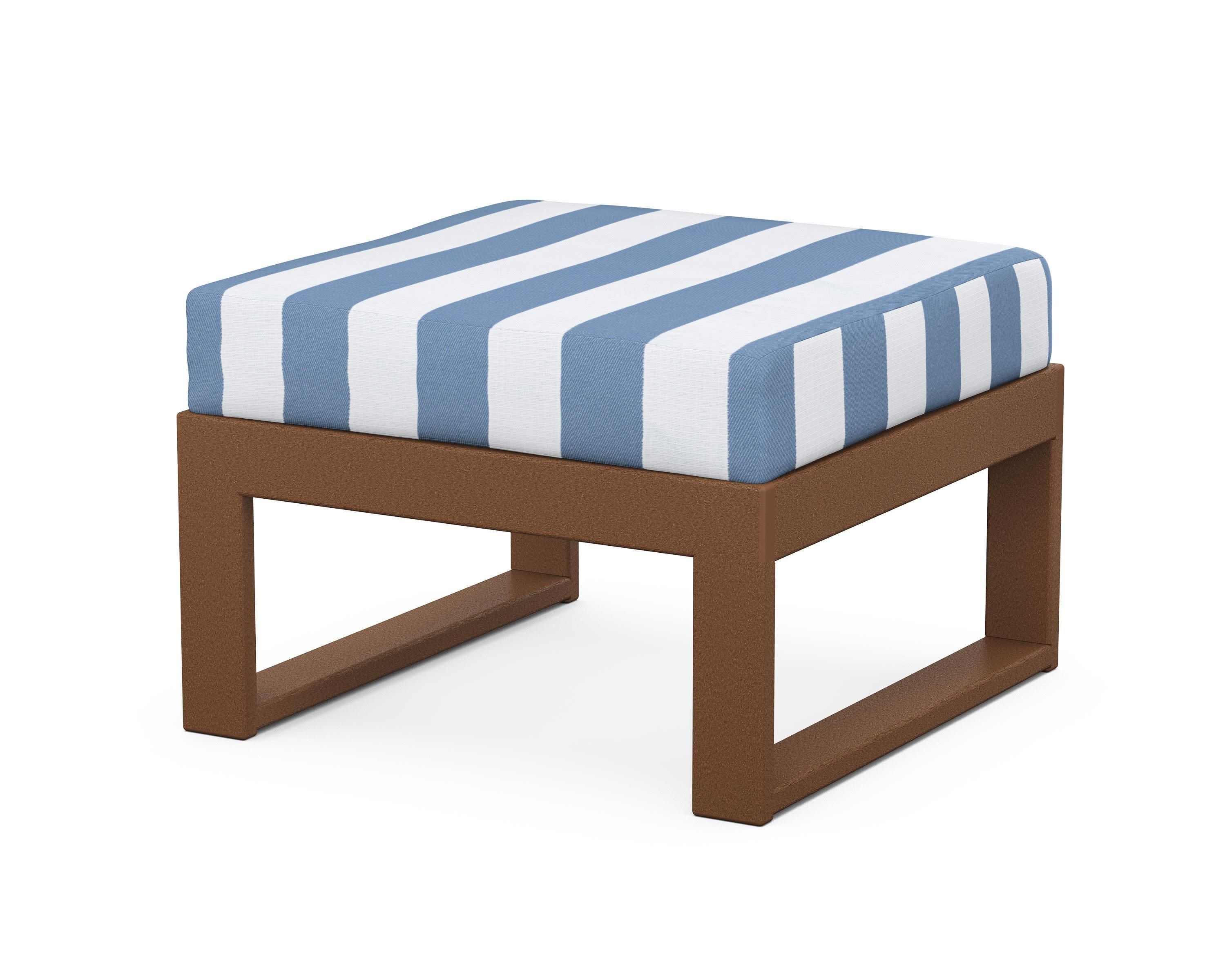 Modular Ottoman - Modern in Teak / Cabana Stripe Sky Blue