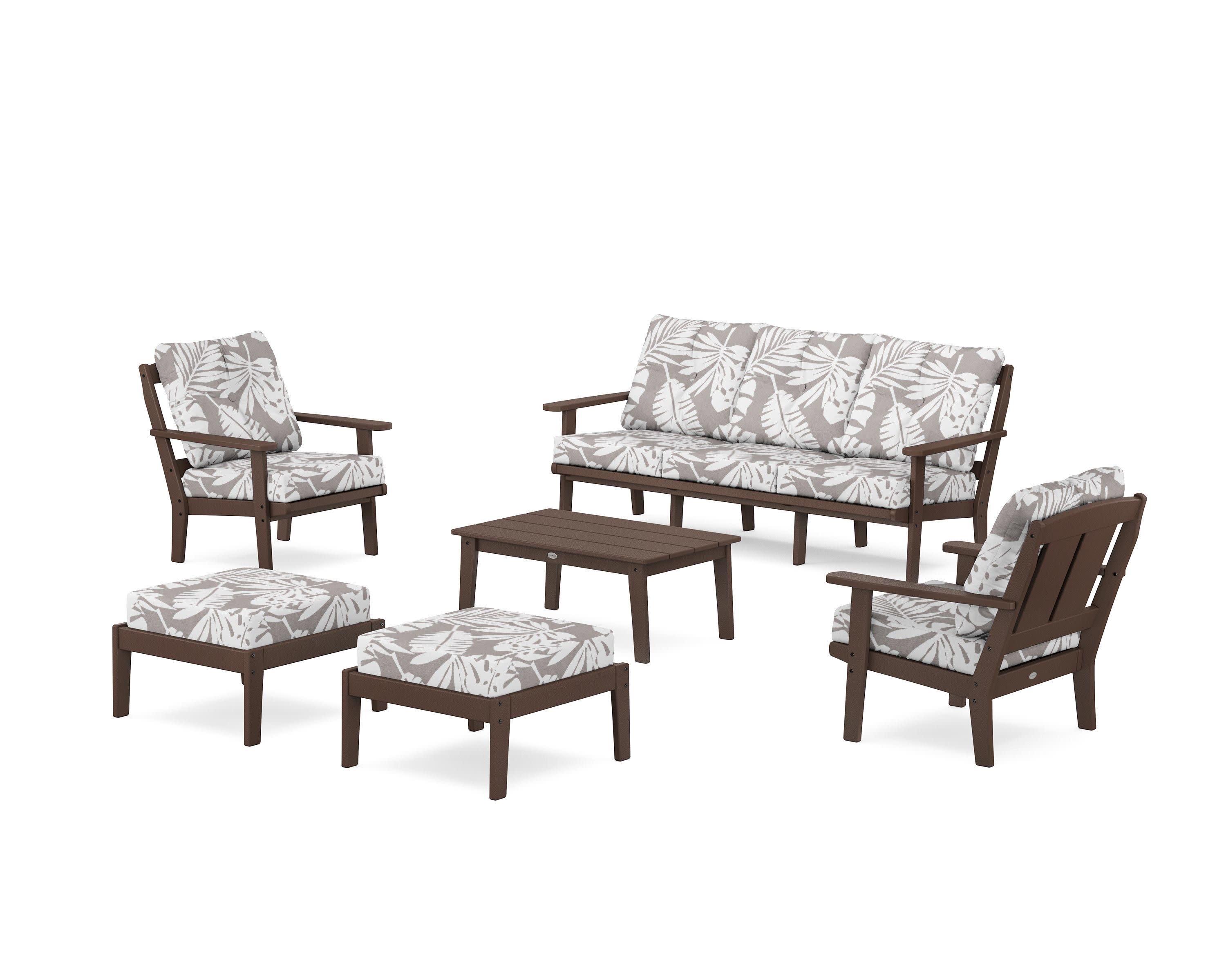 Mission 6-Piece Lounge Sofa Set in Mahogany / Leaf Grey Mist