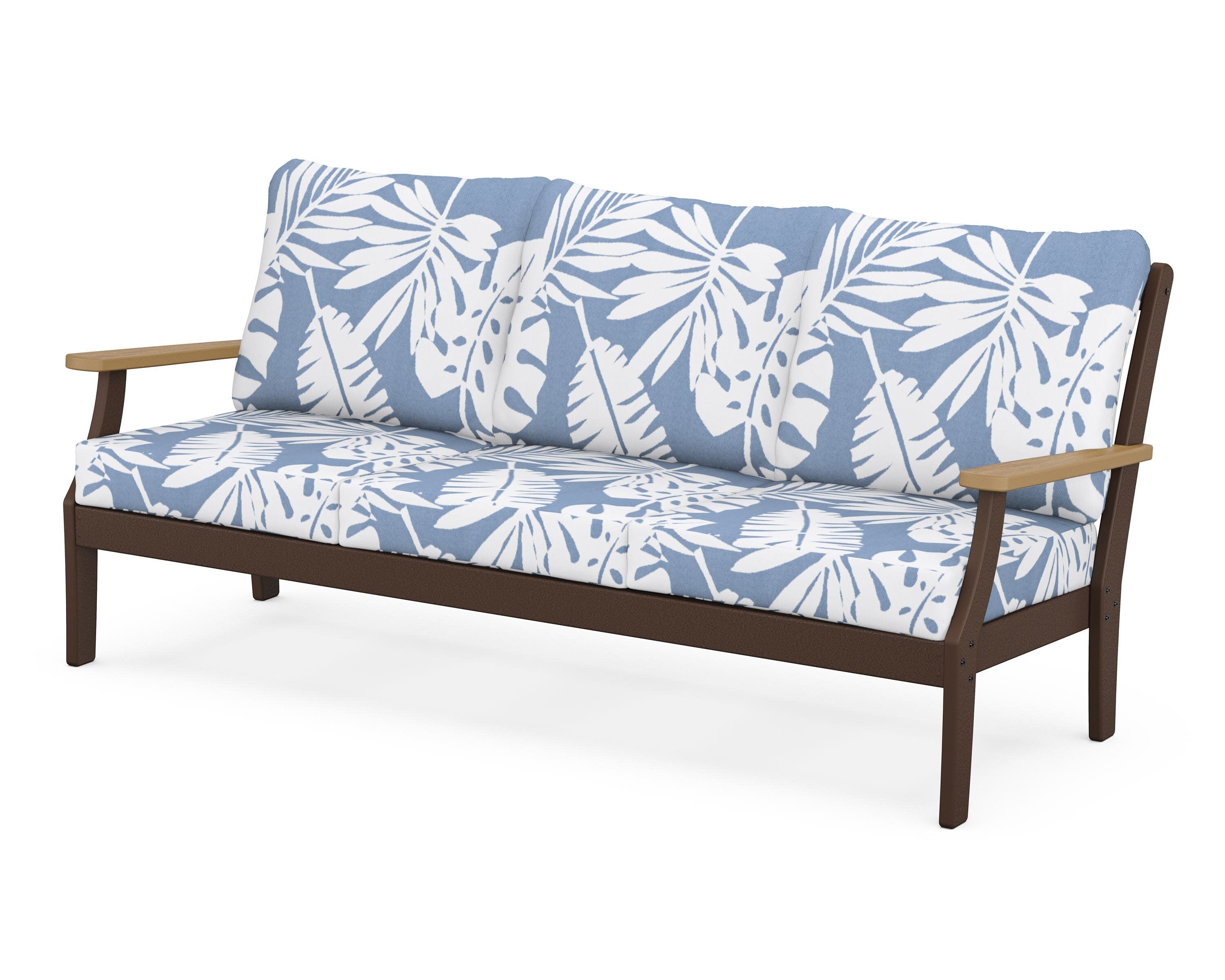Braxton Deep Seating Sofa in Mahogany / Natural / Leaf Sky Blue