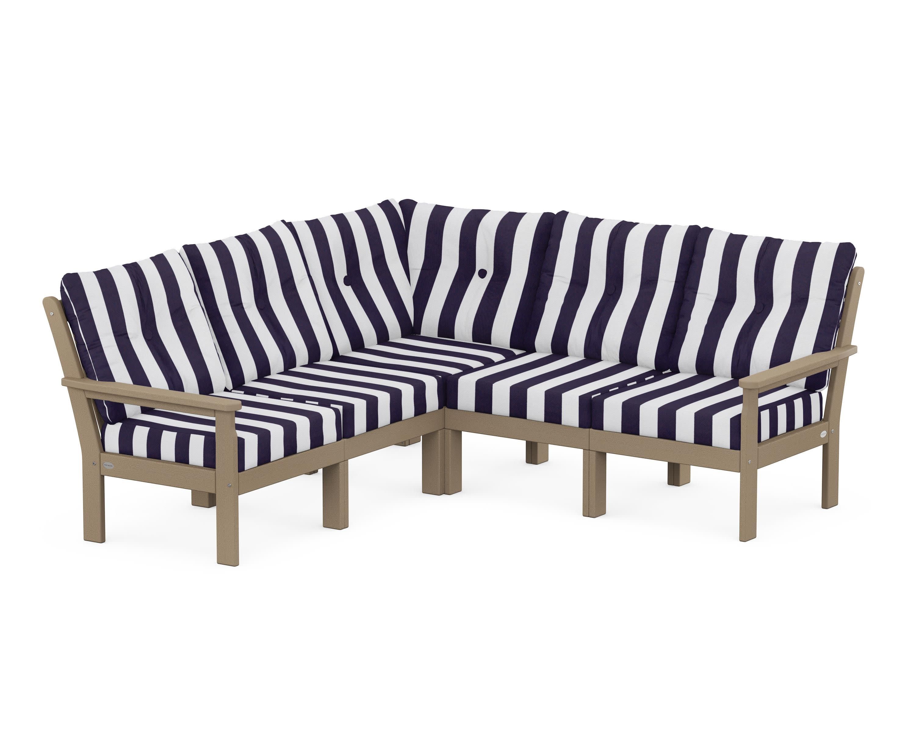 Vineyard 5-Piece Sectional in Vintage Sahara / Cabana Stripe Navy