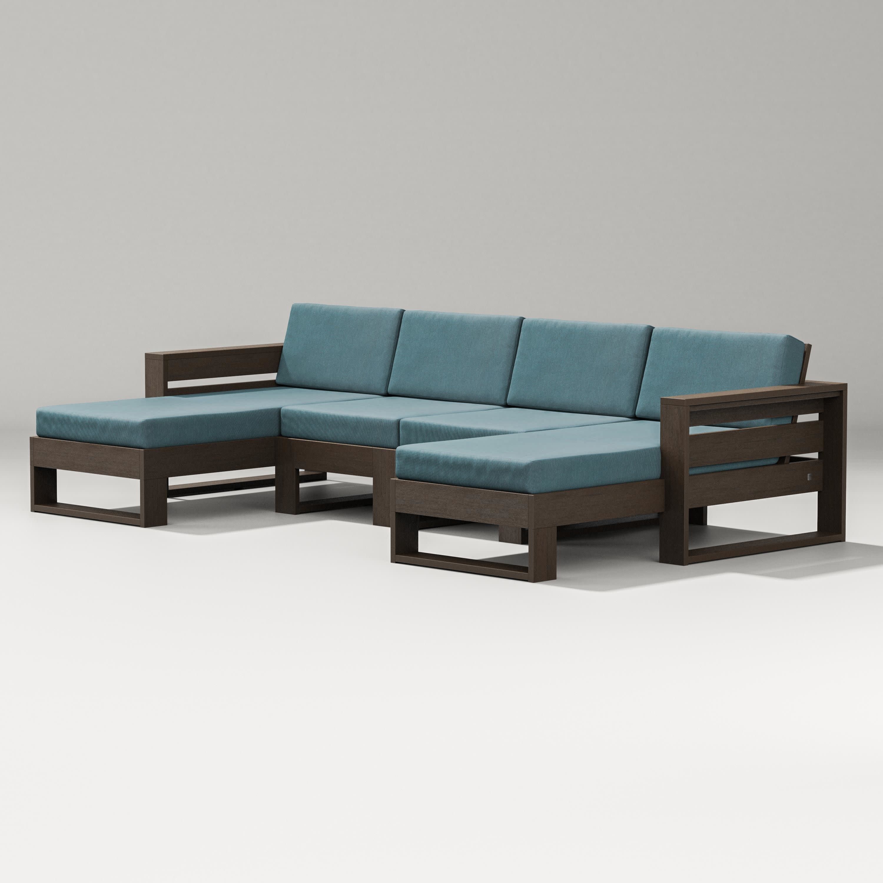 Latitude Double Chaise Sectional in Kona / Ocean Teal