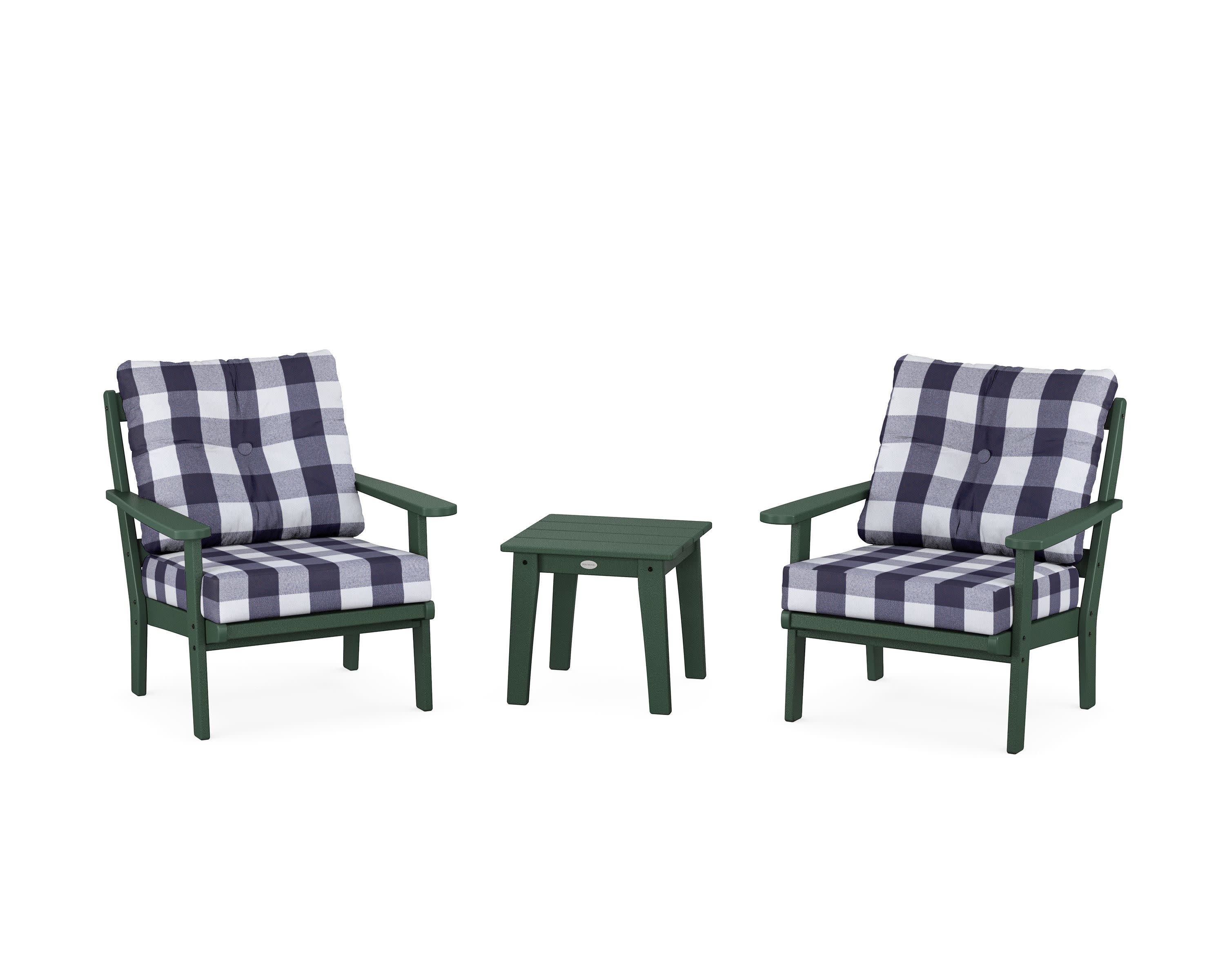 Mission 3-Piece Deep Seating Set in Green / Buffalo Plaid Navy