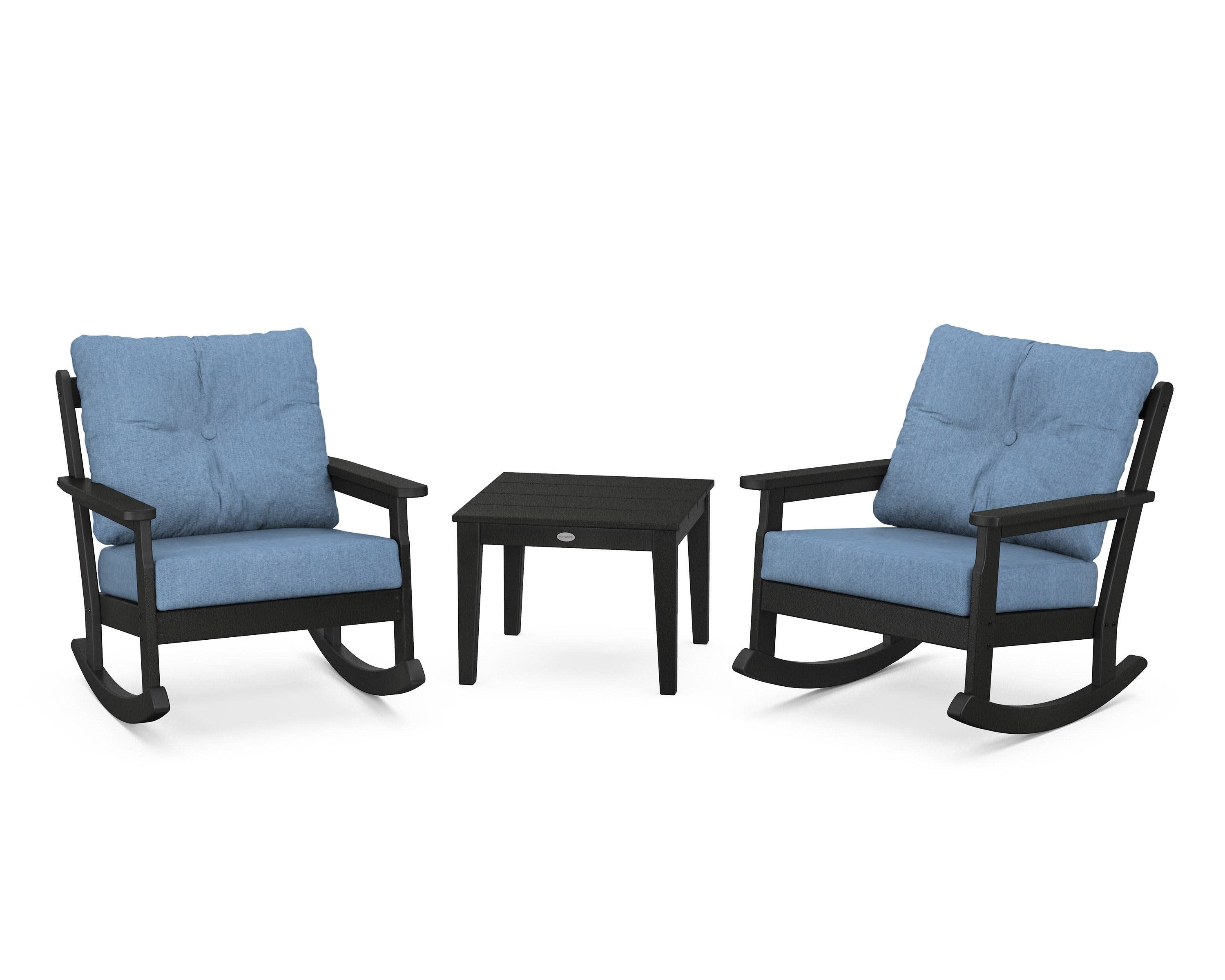 Vineyard 3-Piece Deep Seating Rocker Set in Black / Sky Blue