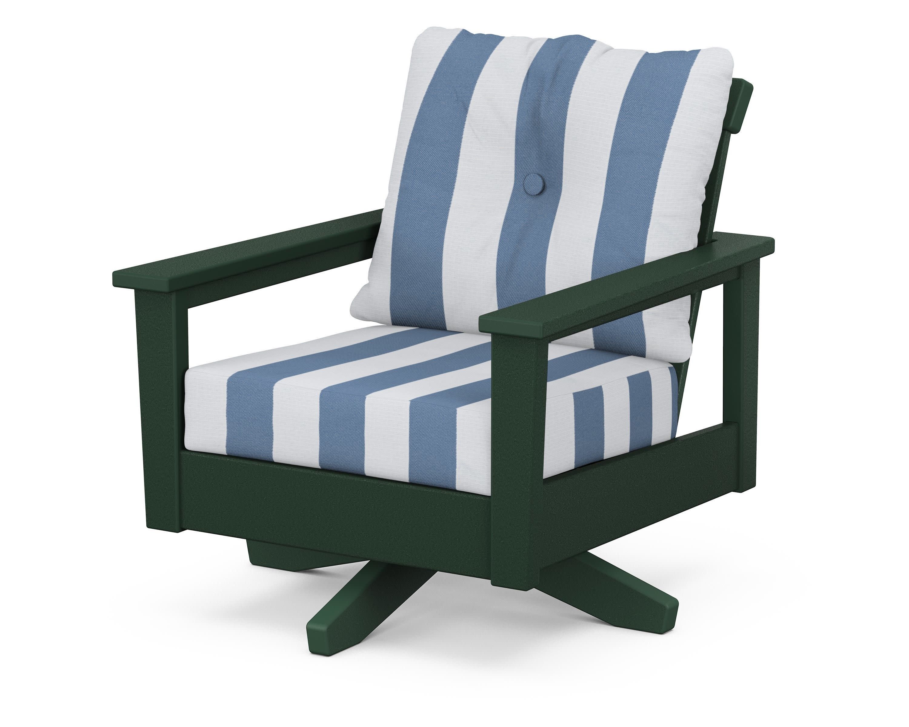 Prescott Deep Seating Swivel Chair in Green / Cabana Stripe Sky Blue