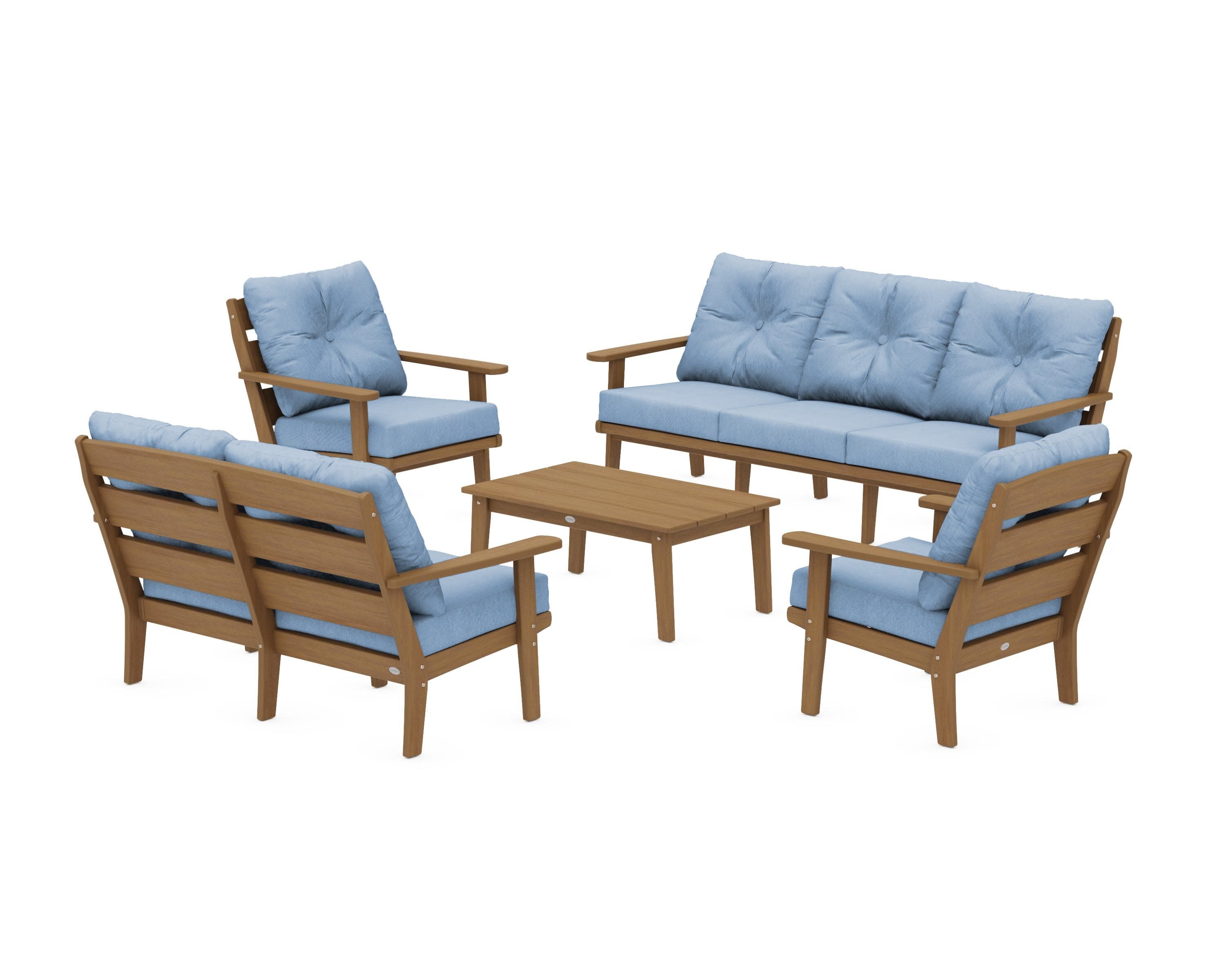 Lakeside 5-Piece Lounge Sofa Set in Natural / Sky Blue
