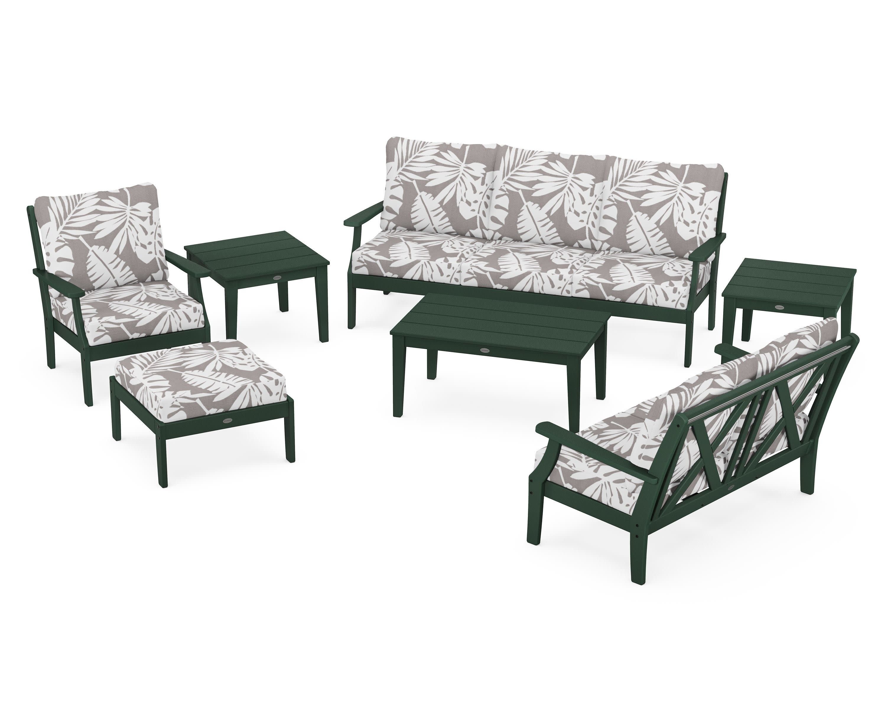Braxton 7-Piece Deep Seating Set in Green / Leaf Grey Mist