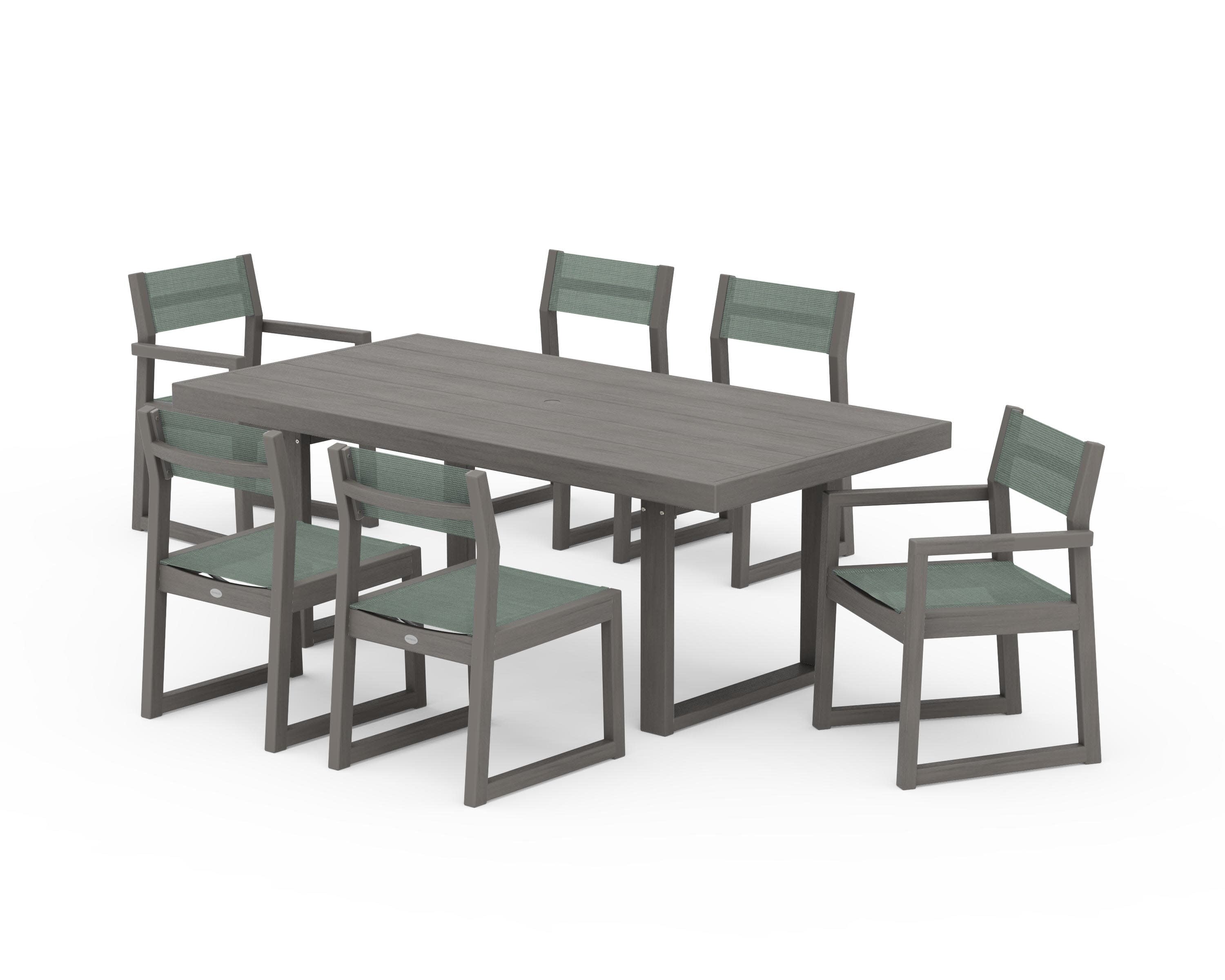 EDGE Sling 7-Piece Dining Set in Driftwood / Dupioni Sea Mist Sling