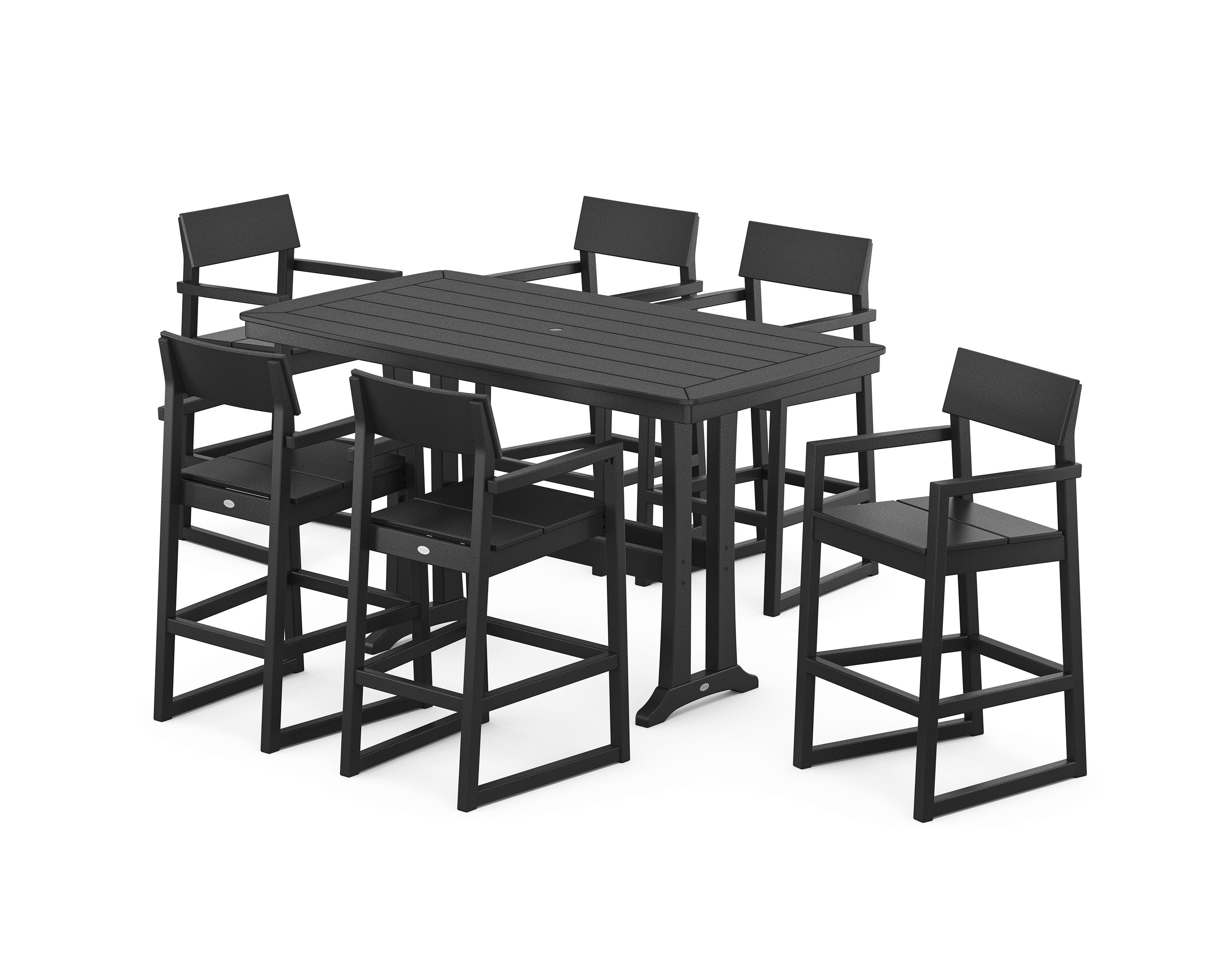 EDGE Arm Chair 7-Piece Bar Set with Trestle Legs in Black
