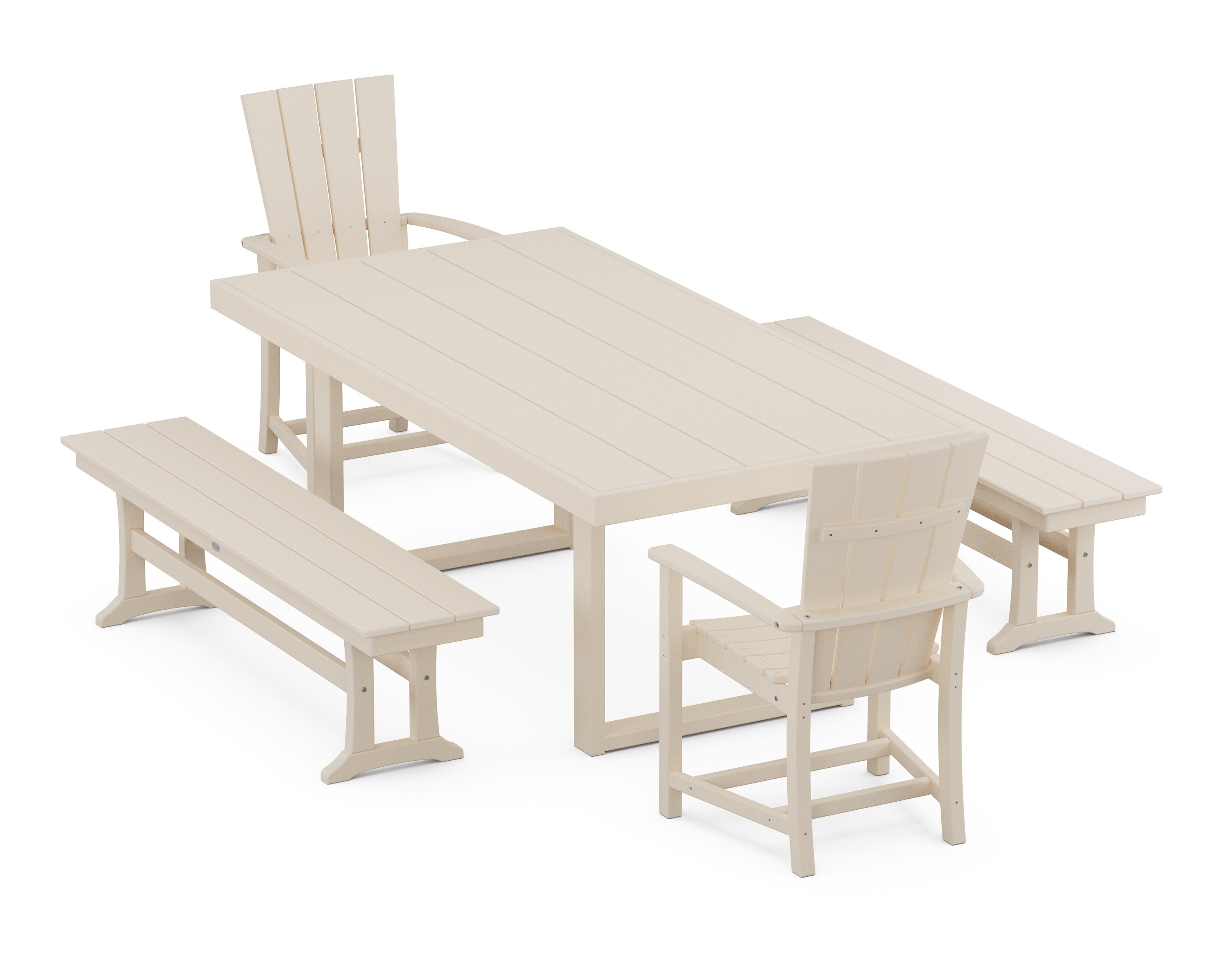 Quattro 5-Piece Dining Set with Benches in Sand