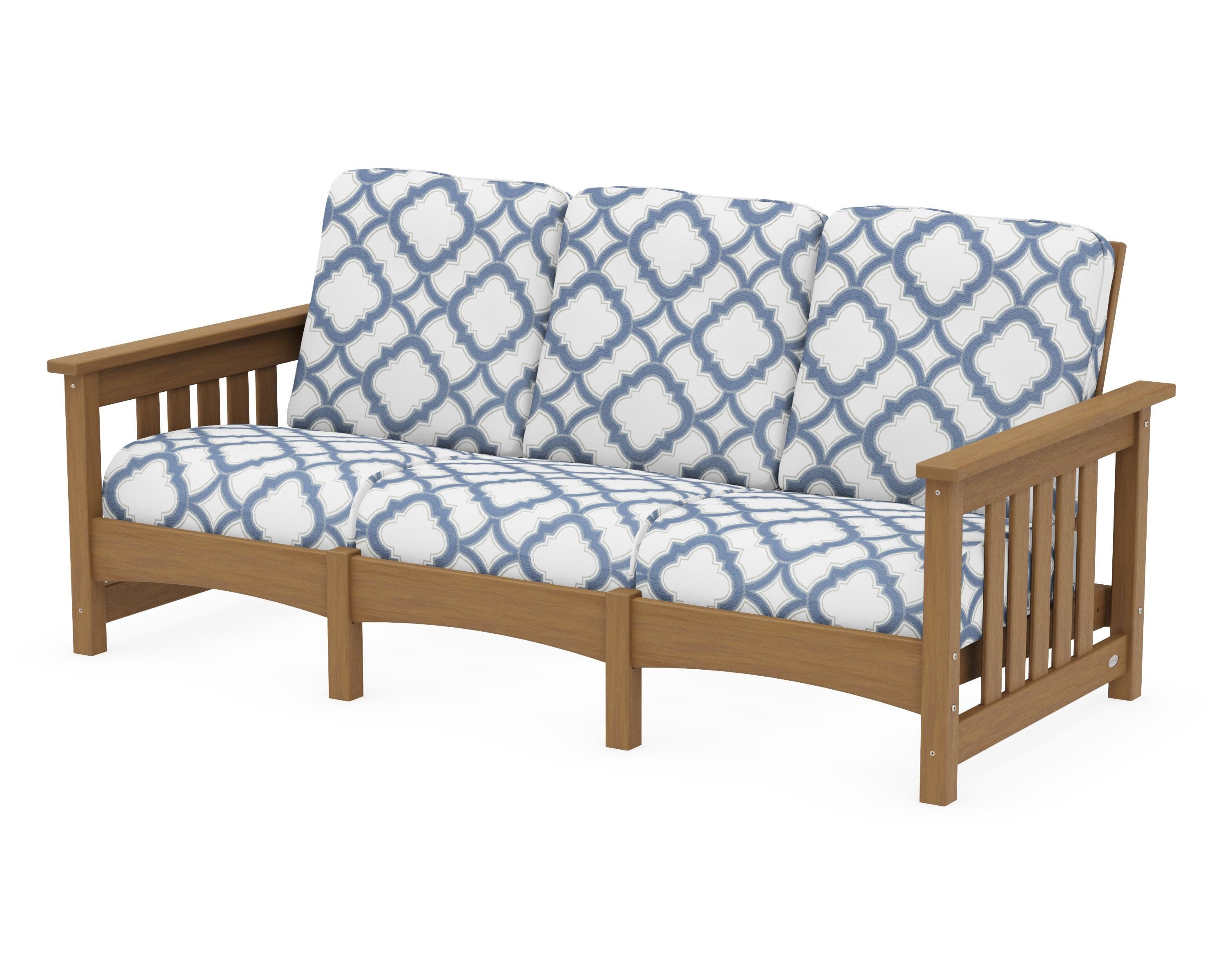 Club Mission Sofa in Natural / Trellis Sky Blue