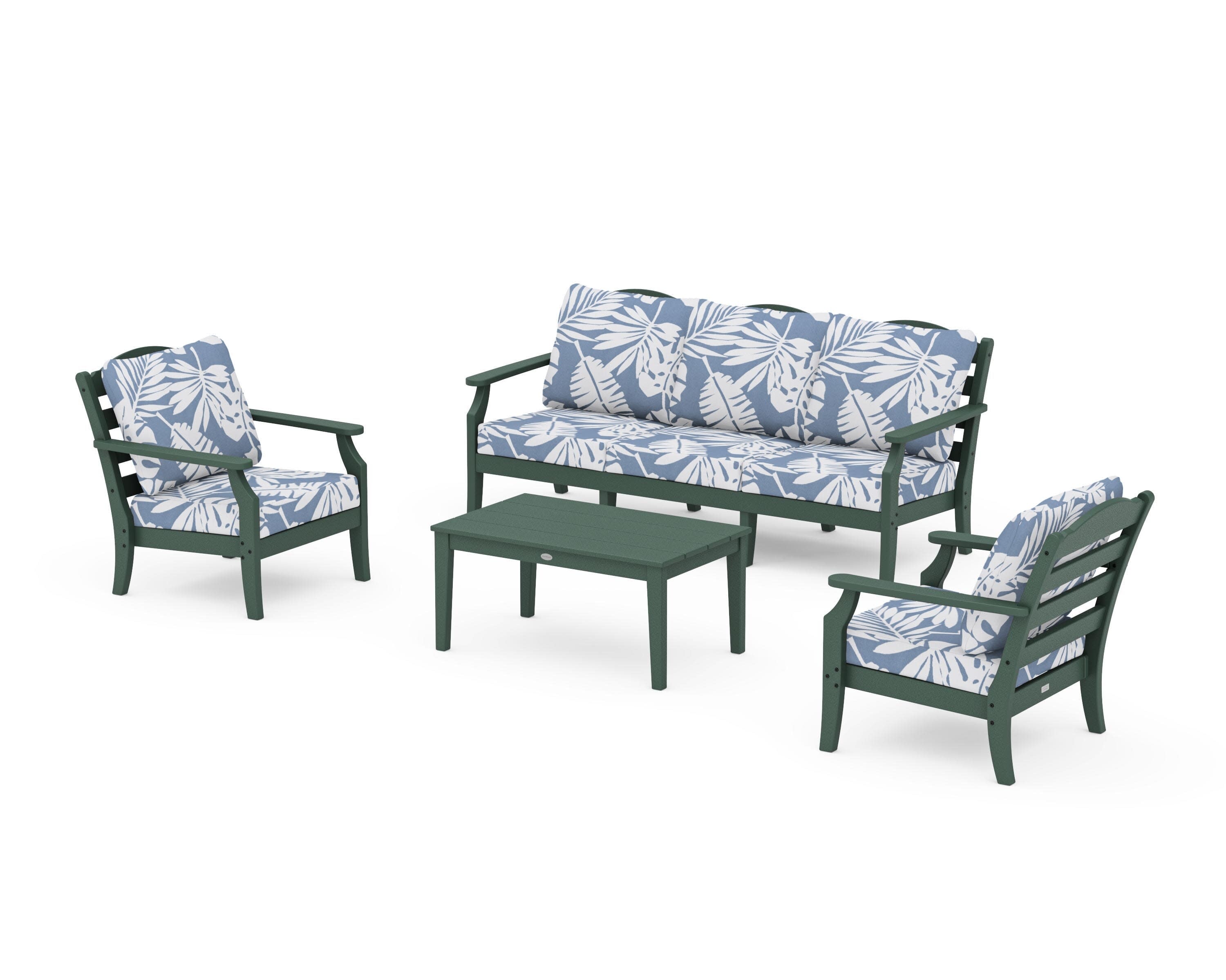 Savannah 4-Piece Deep Seating Set with Sofa in Green / Leaf Sky Blue