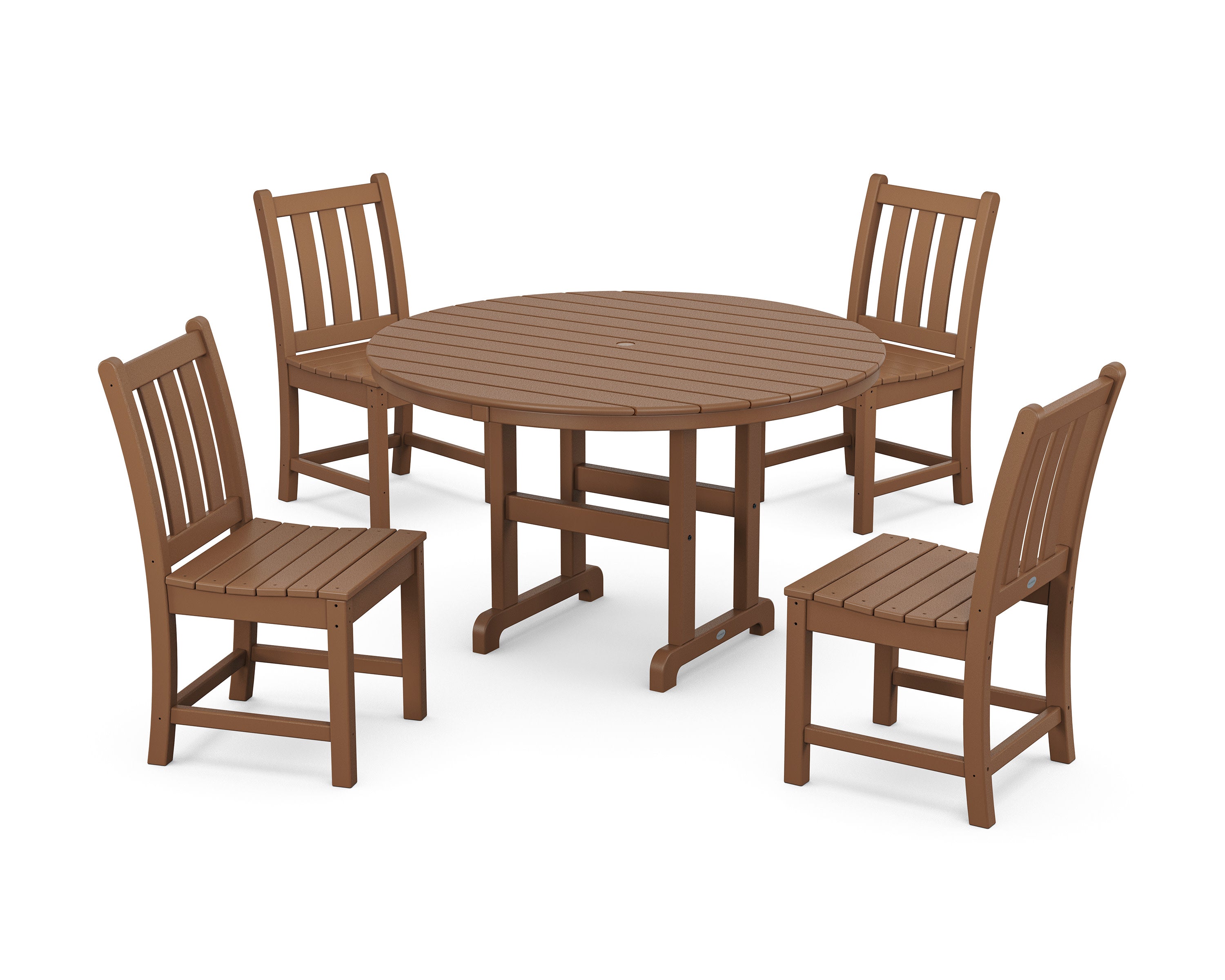 Traditional Garden Side Chair 5-Piece Round Farmhouse Dining Set in Teak