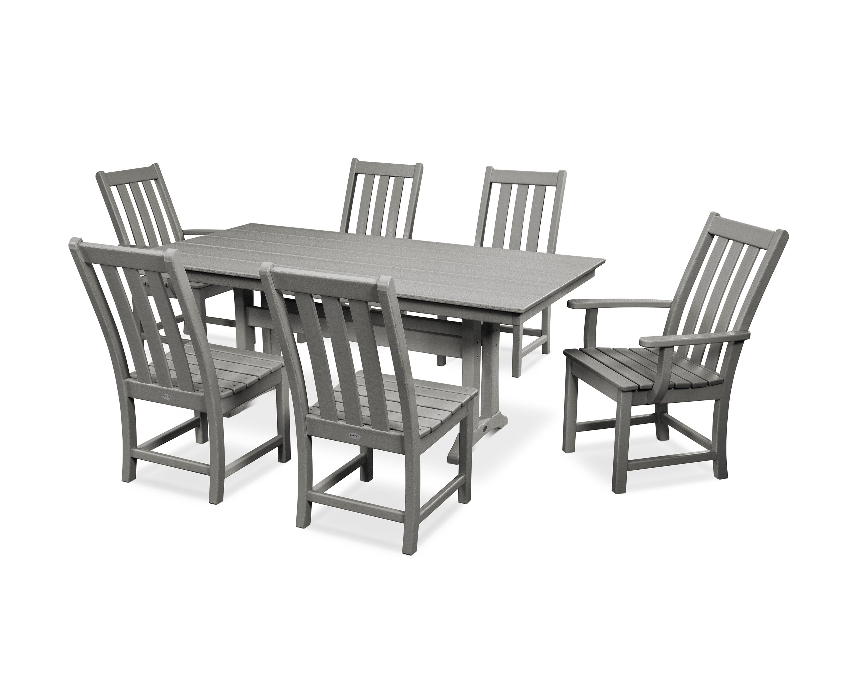 Vineyard 7-Piece Farmhouse Dining Set with Trestle Legs in Slate Grey