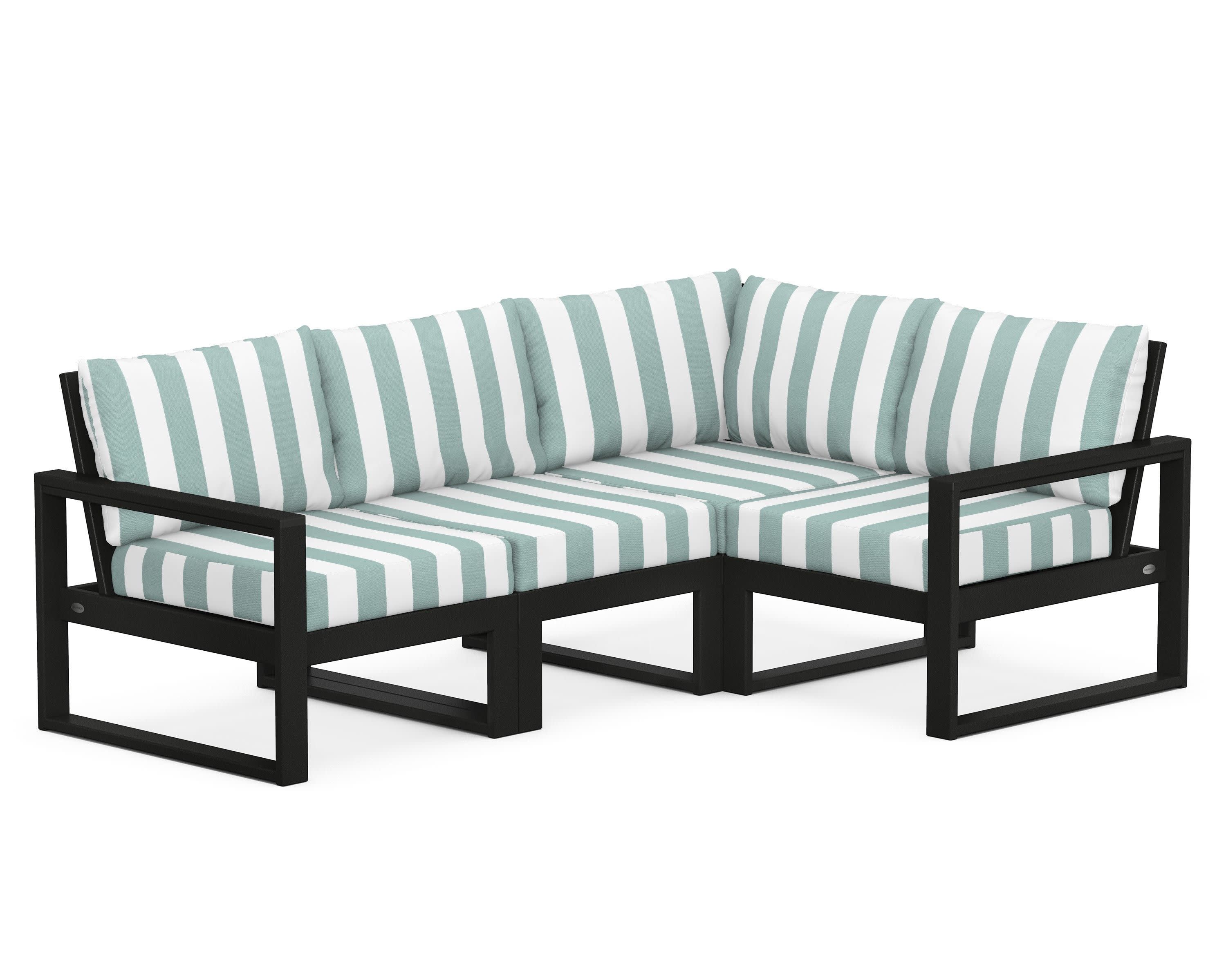 EDGE 4-Piece Modular Deep Seating Set in Black / Cabana Stripe Glacier Spa