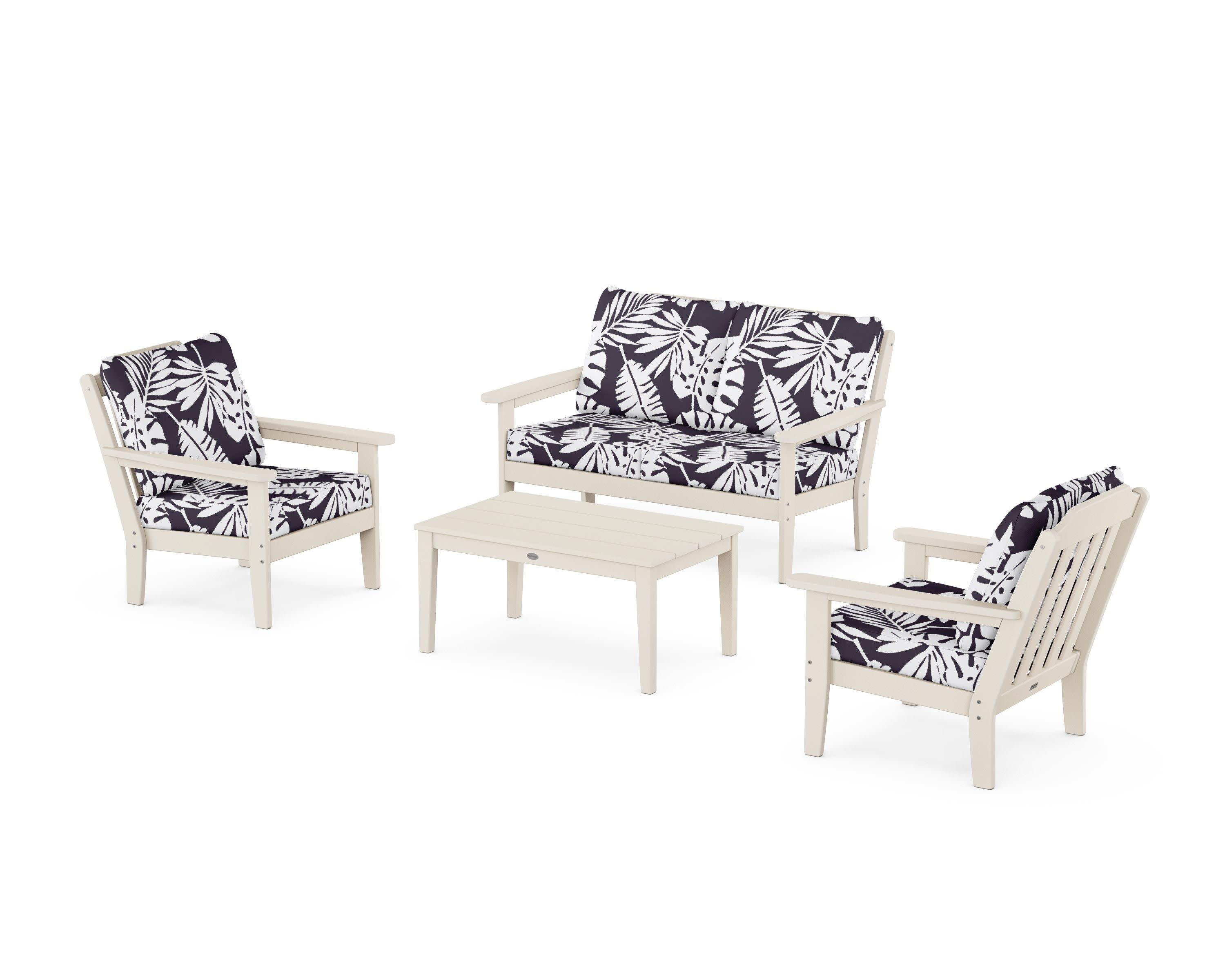 Cottage 4-Piece Deep Seating Set with Loveseat in Sand / Leaf Navy