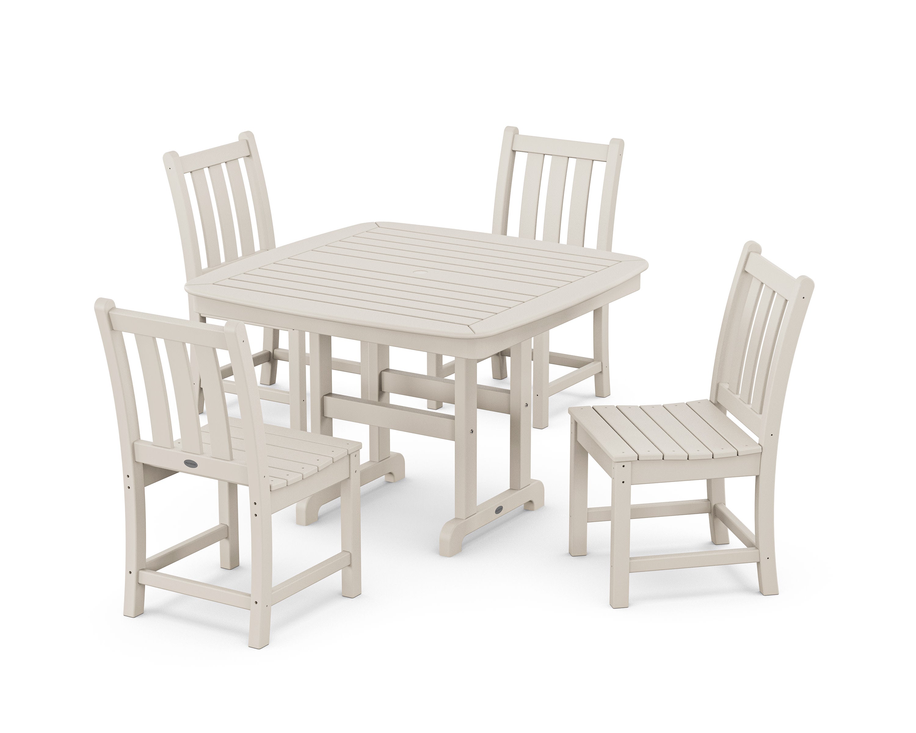 Traditional Garden Side Chair 5-Piece Dining Set with Trestle Legs in Sand