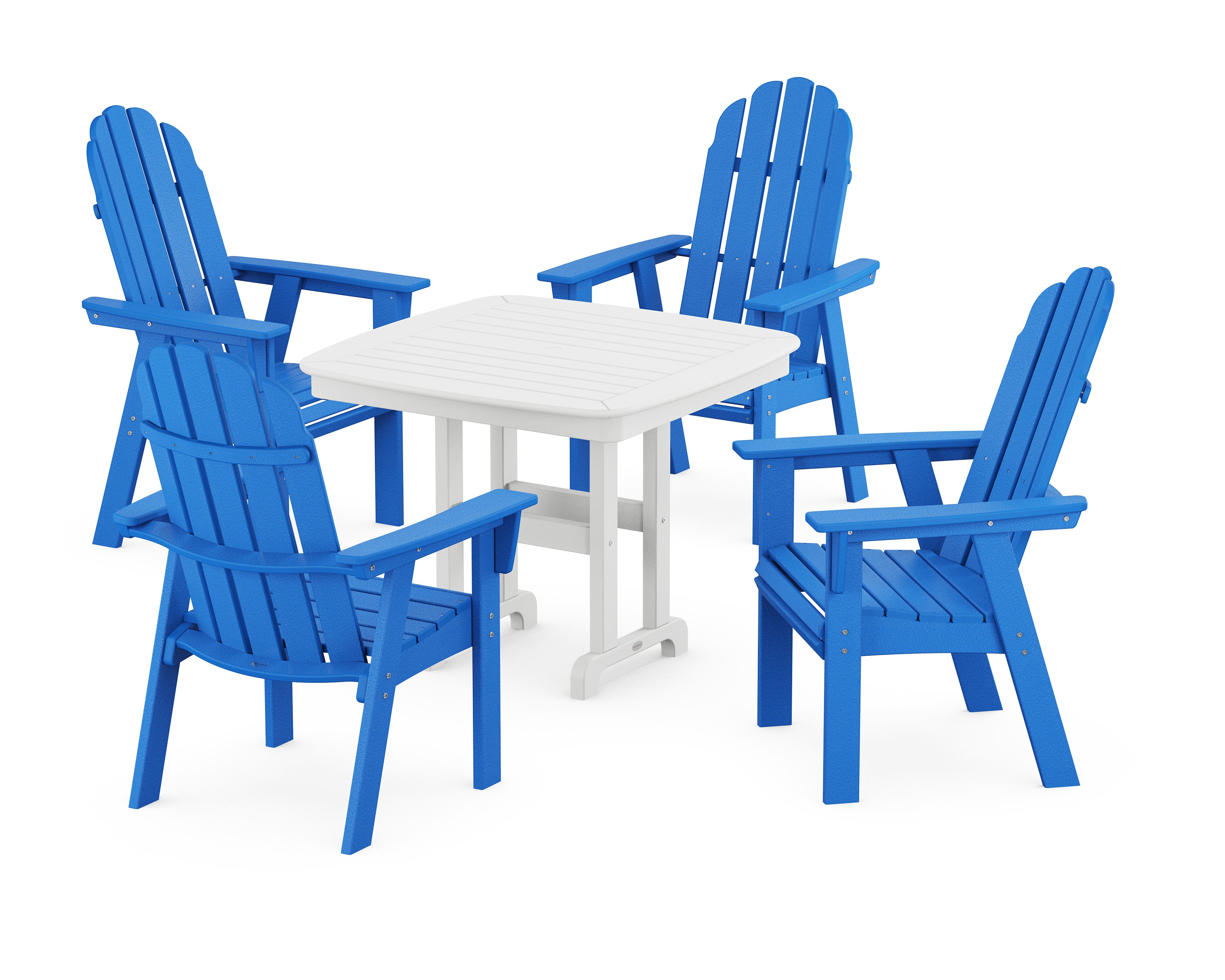 Vineyard Curveback Adirondack 5-Piece Dining Set in Pacific Blue / White