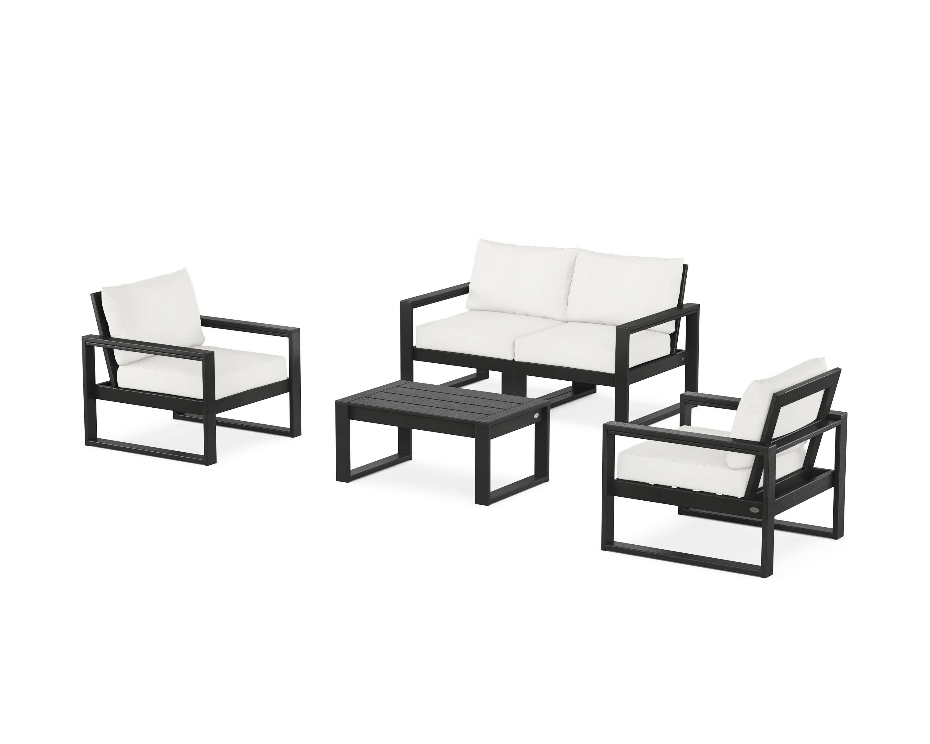 EDGE Sectional 4-Piece Deep Seating Set with Loveseat in Black / Natural Linen
