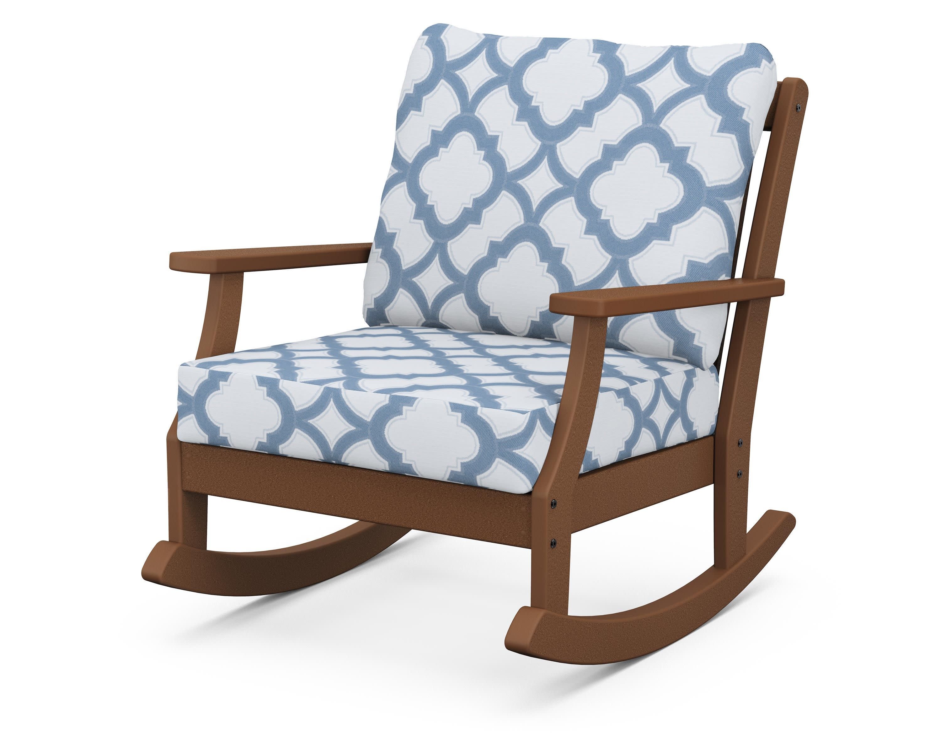 Braxton Deep Seating Rocking Chair in Teak / Trellis Sky Blue