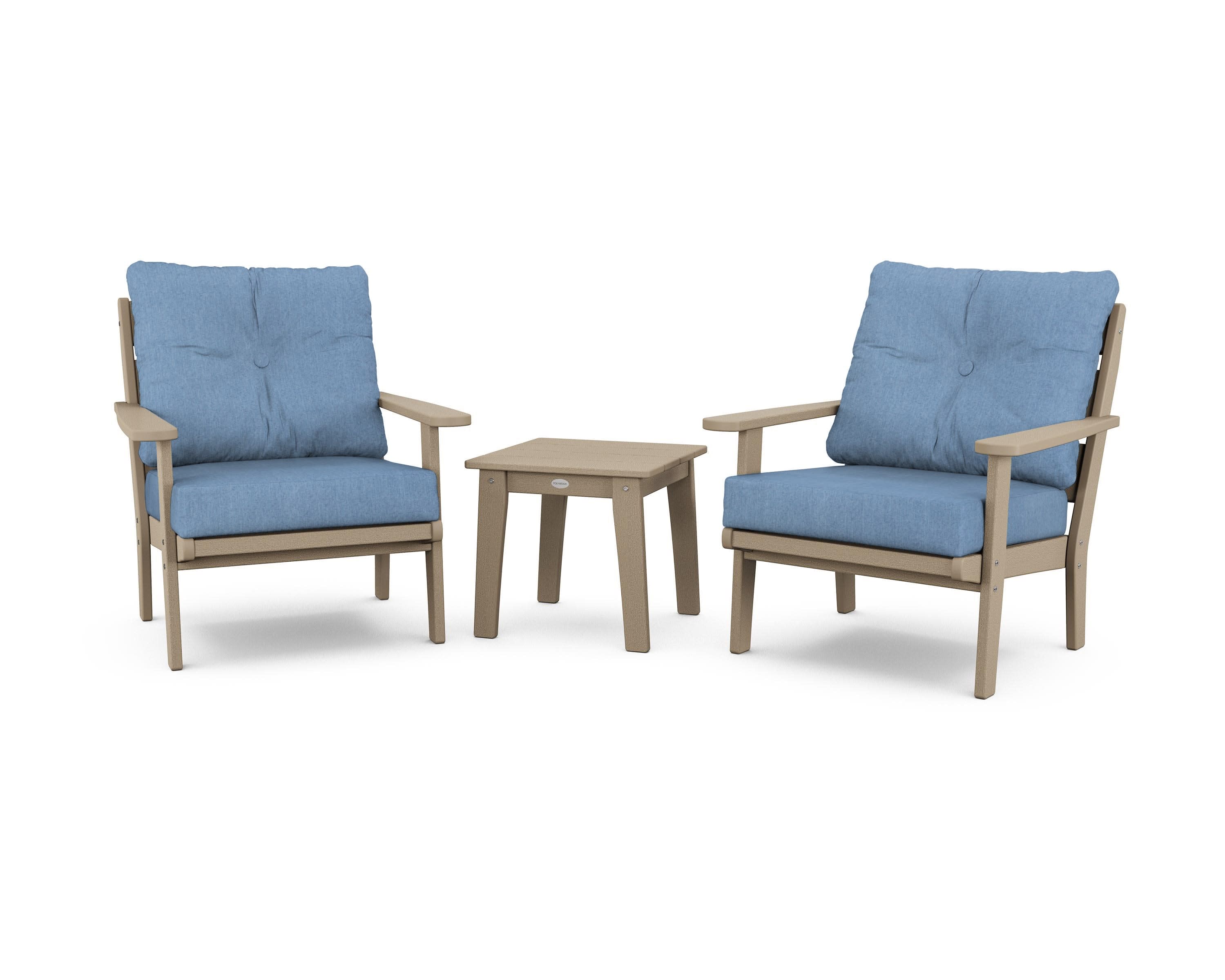 Lakeside 3-Piece Deep Seating Chair Set in Vintage Sahara / Sky Blue