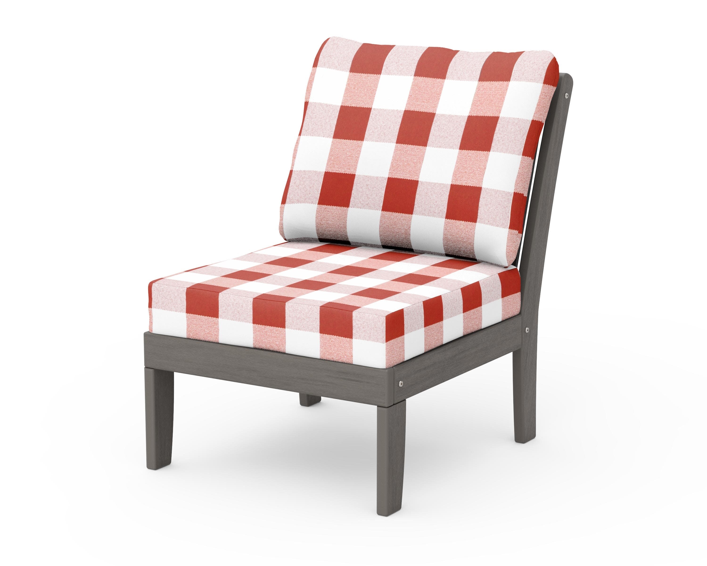 Braxton Modular Armless Chair in Driftwood / Buffalo Plaid Crimson
