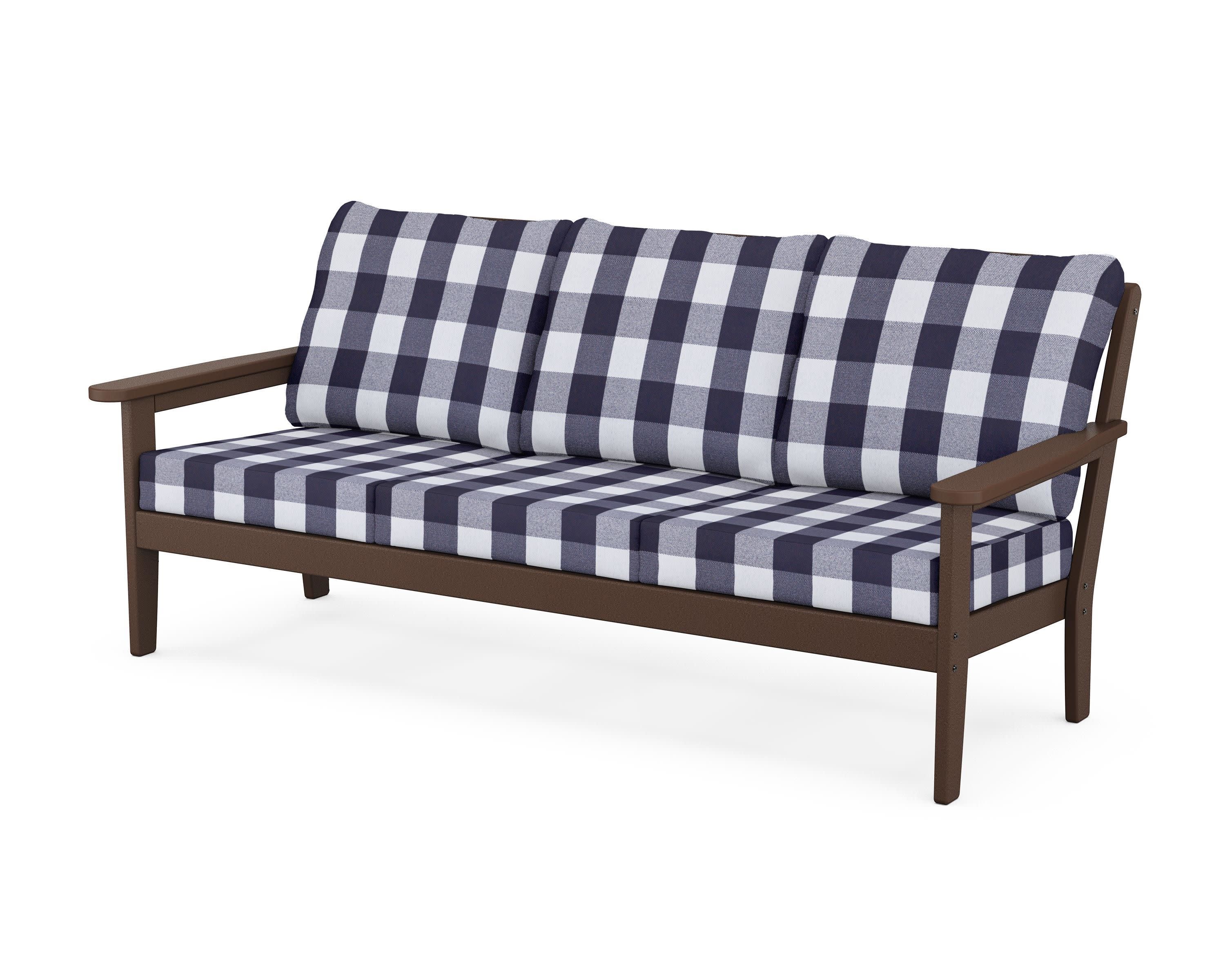 Cottage Deep Seating Sofa in Mahogany / Buffalo Plaid Navy