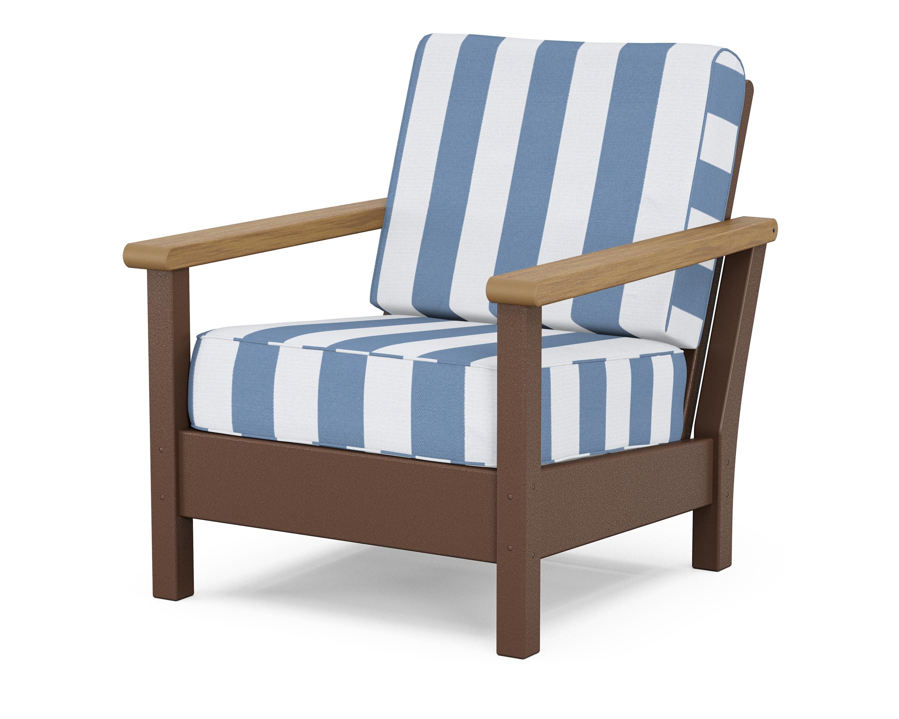 Harbour Deep Seating Chair in Mahogany / Natural / Cabana Stripe Sky Blue