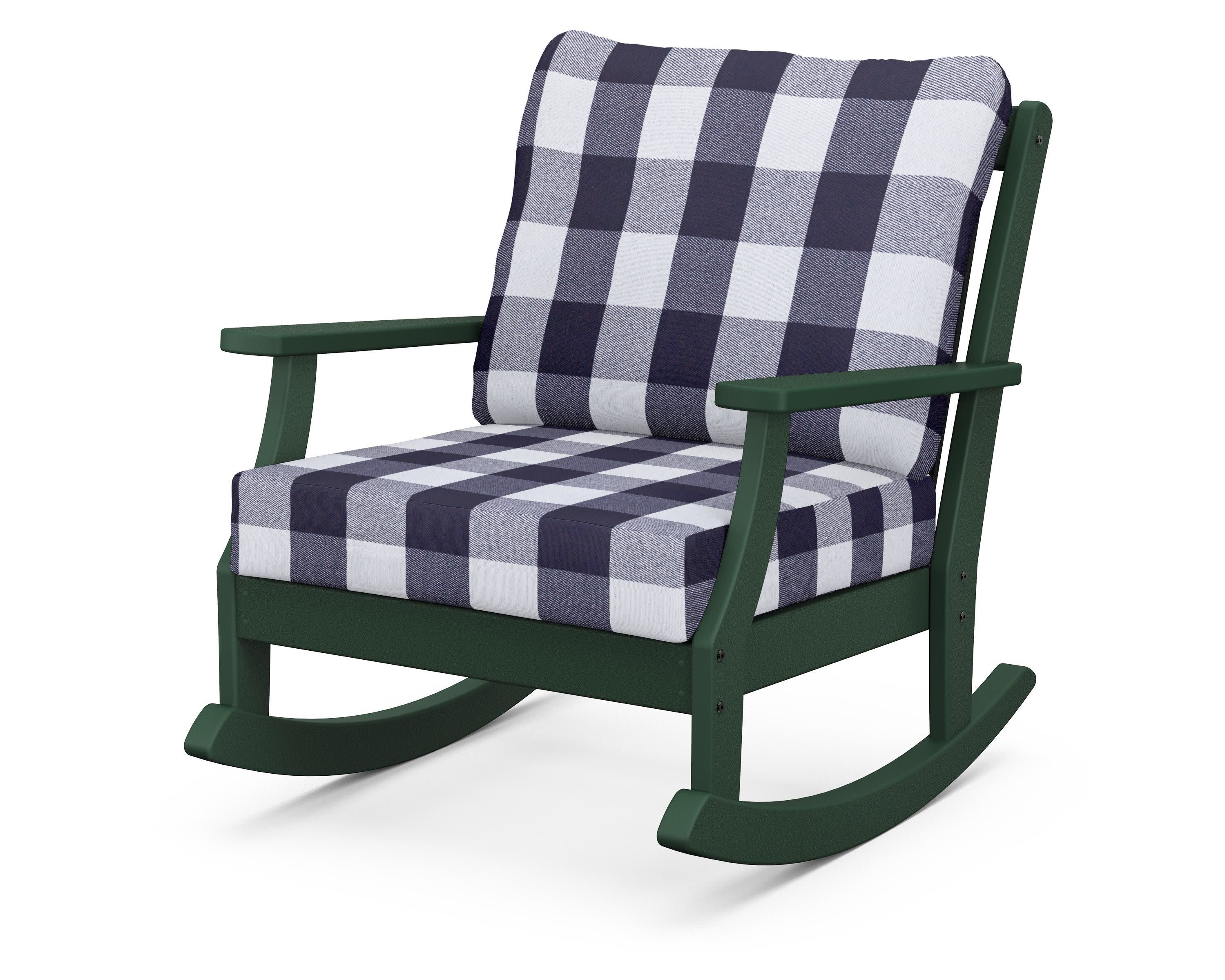 Braxton Deep Seating Rocking Chair in Green / Buffalo Plaid Navy