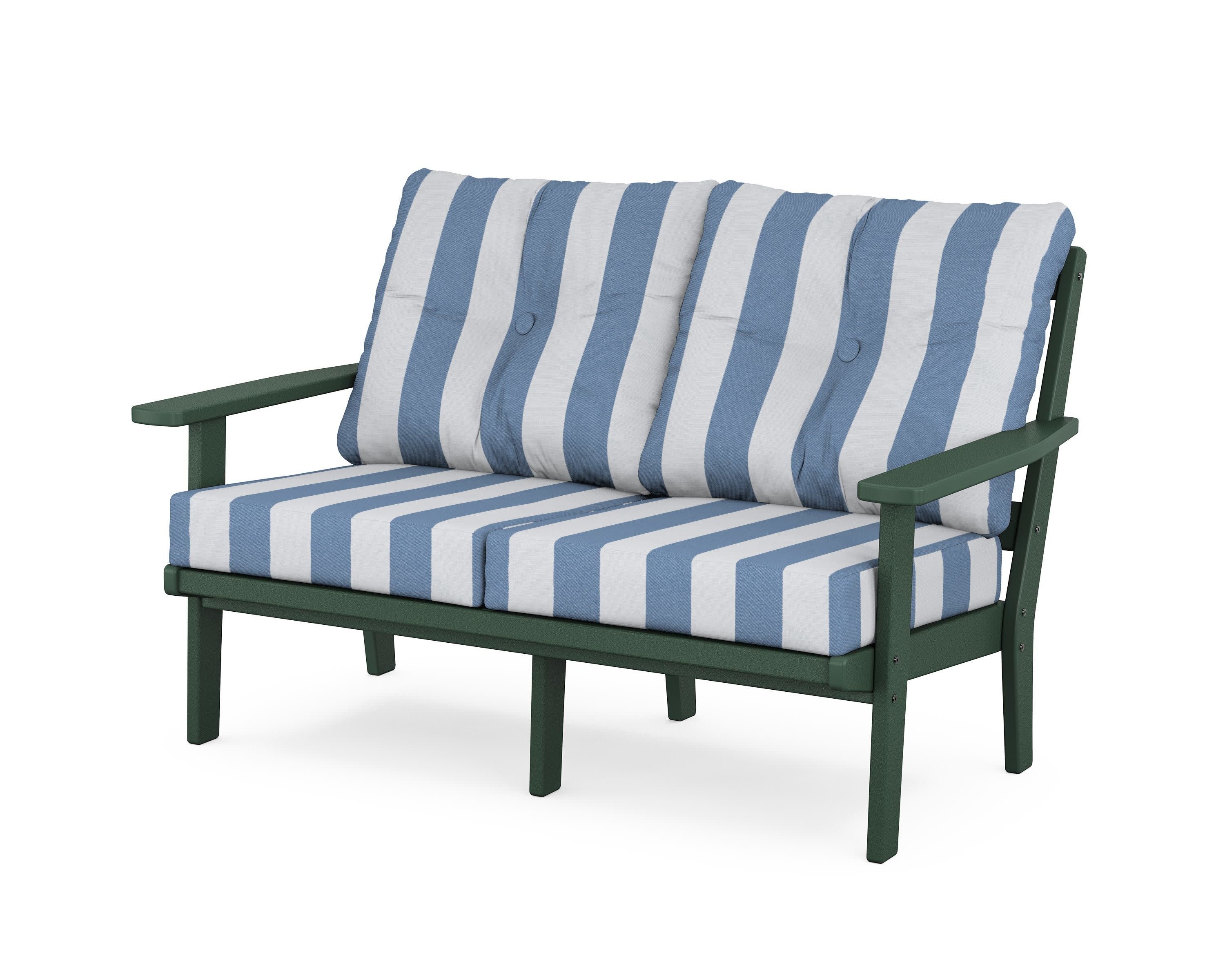 Oxford Deep SeatingLoveseat in Green / Cabana Stripe Sky Blue