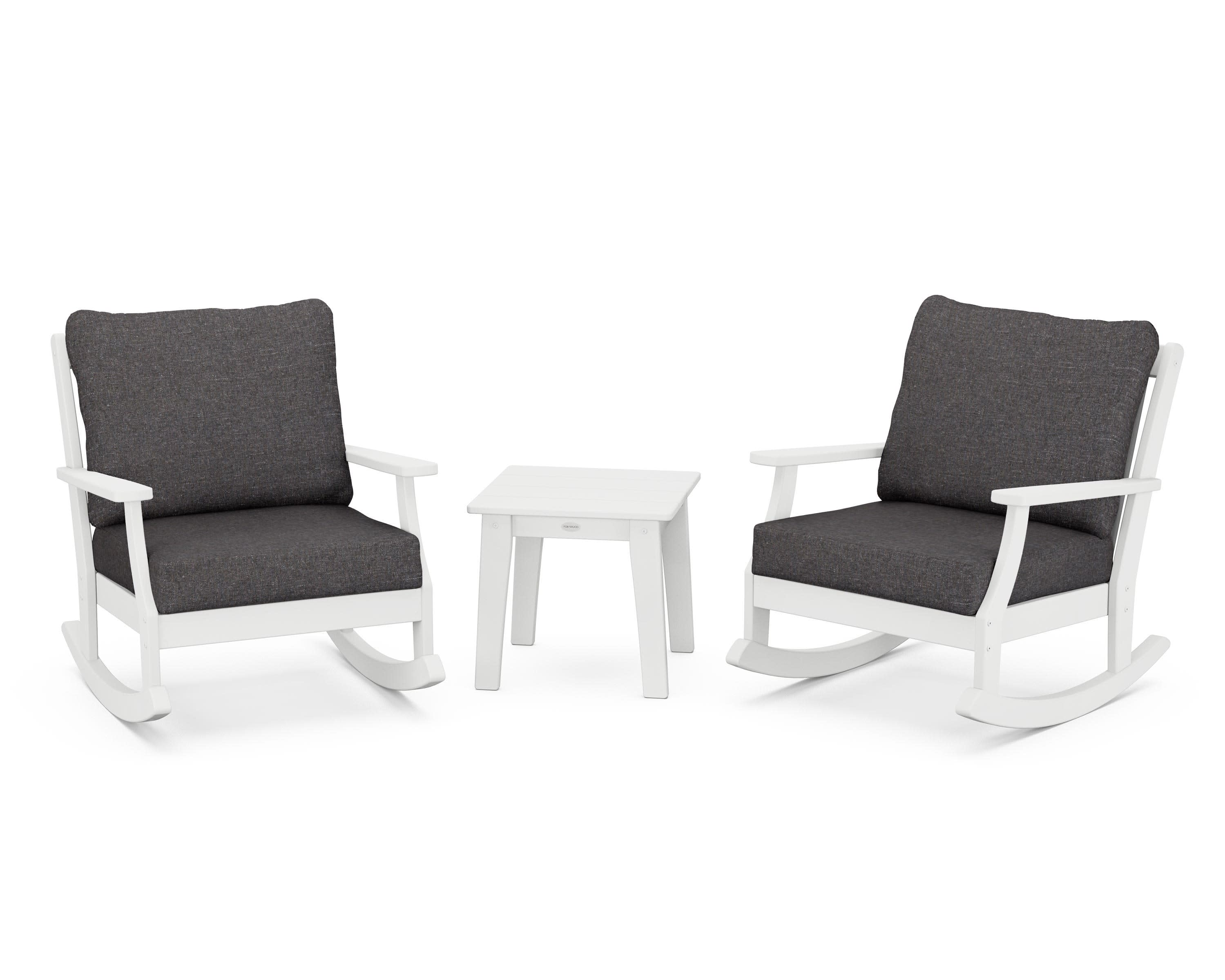 Braxton 3-Piece Deep Seating Rocker Set in White / Ash Charcoal