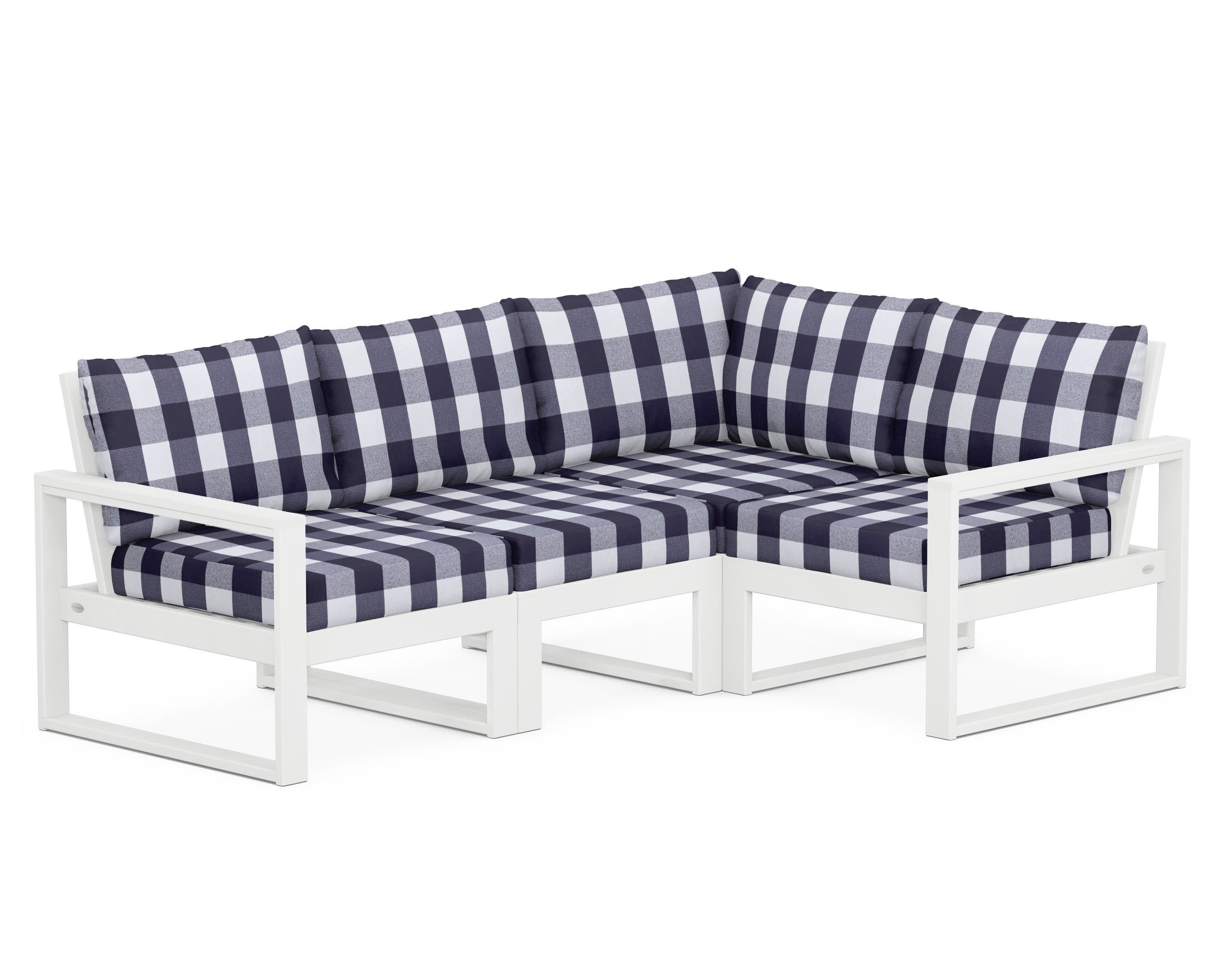 EDGE 4-Piece Modular Deep Seating Set in White / Buffalo Plaid Navy