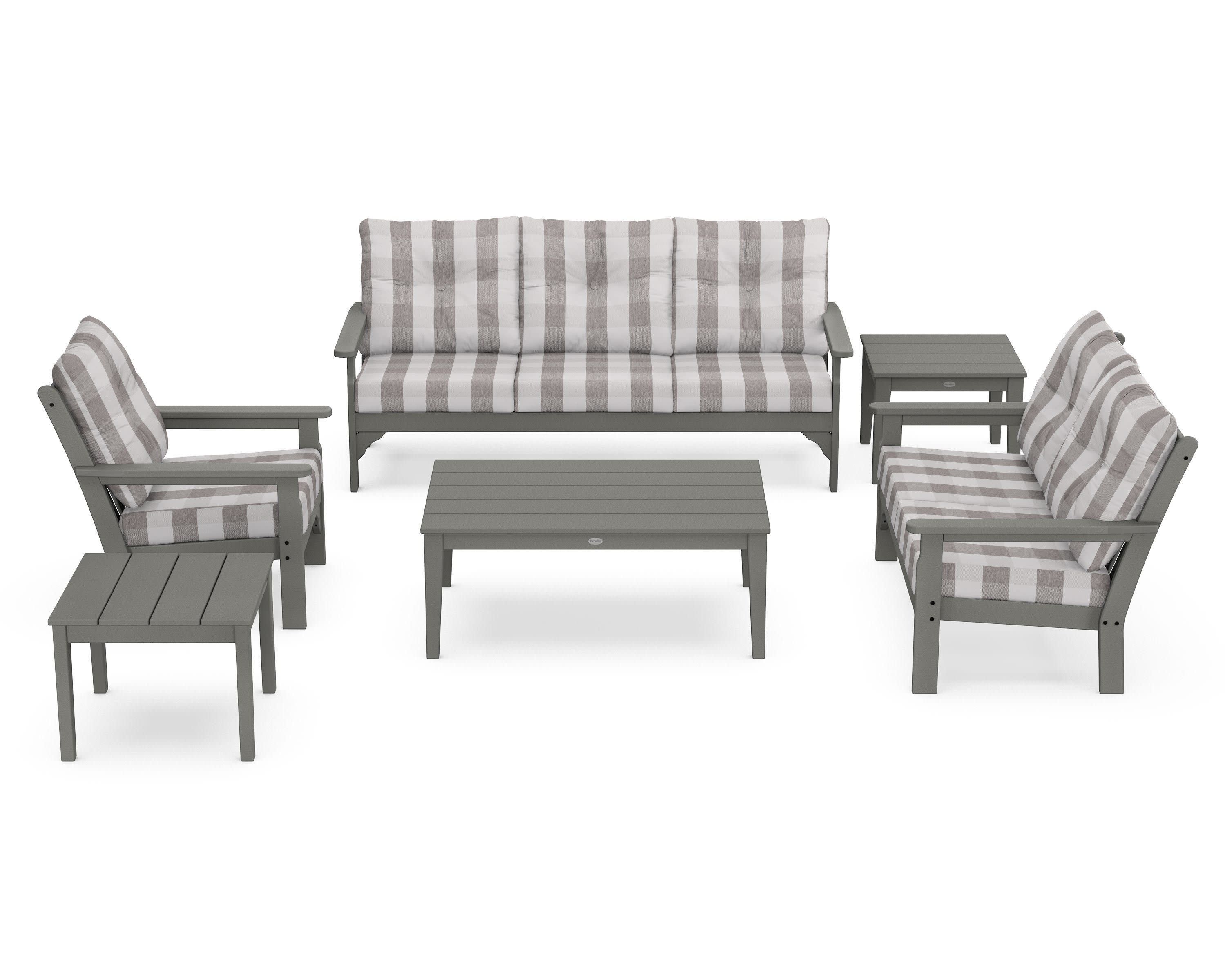 Vineyard 6-Piece Deep Seating Set in Slate Grey / Buffalo Plaid Grey Mist