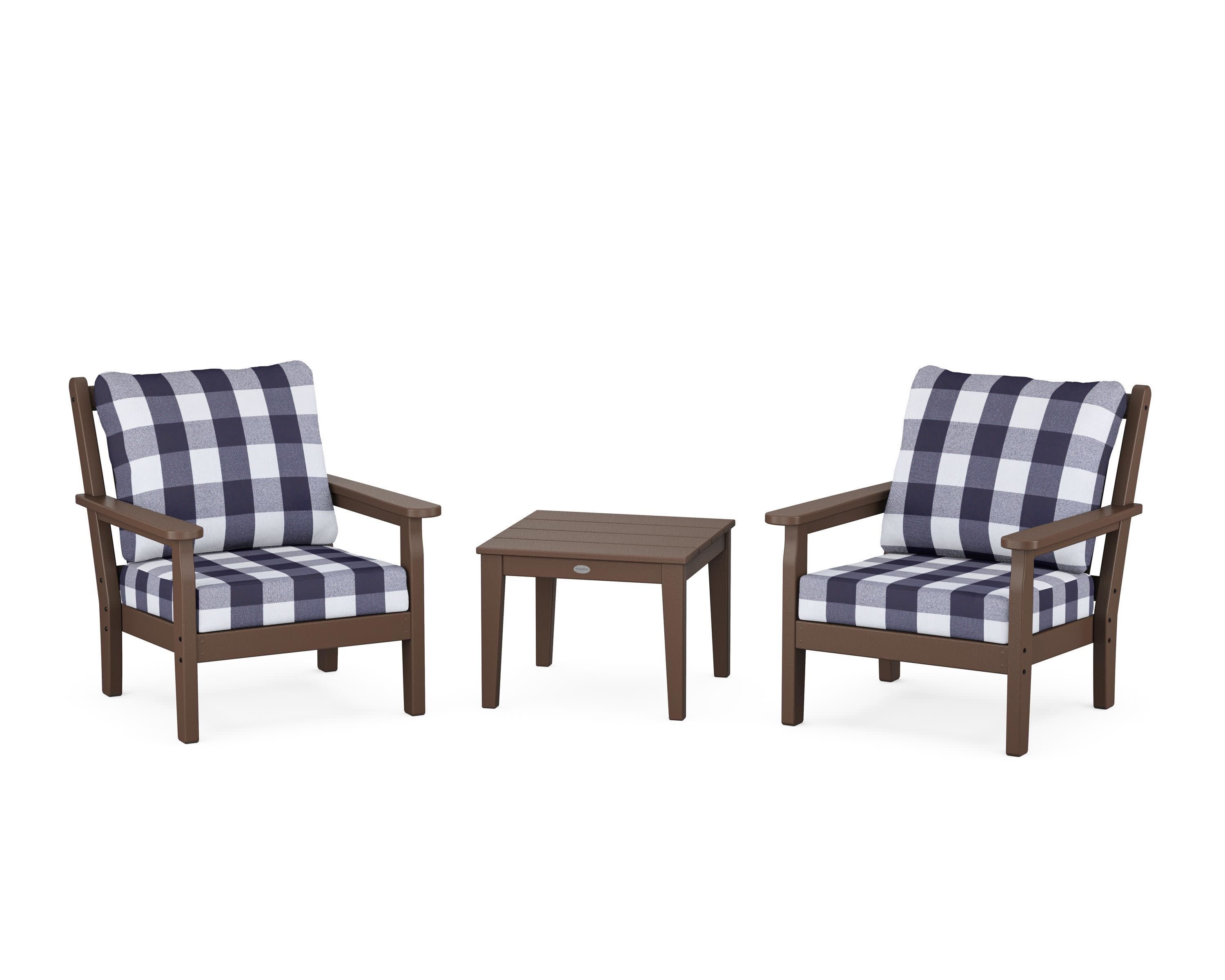 Chippendale 3-Piece Deep Seating Set in Mahogany / Buffalo Plaid Navy